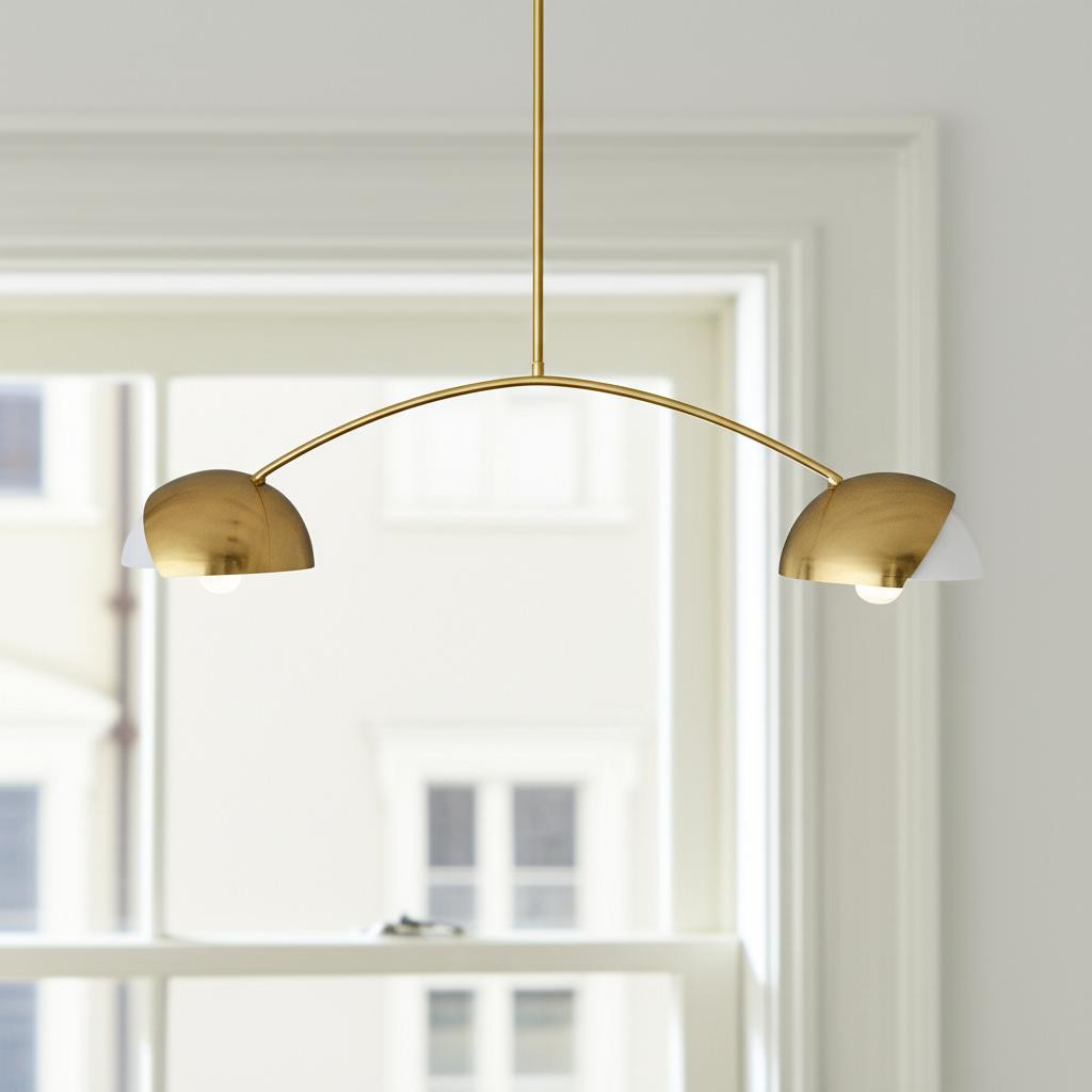 611364 Brass 2 Light Metal Dimmable Chandelier with White Shades