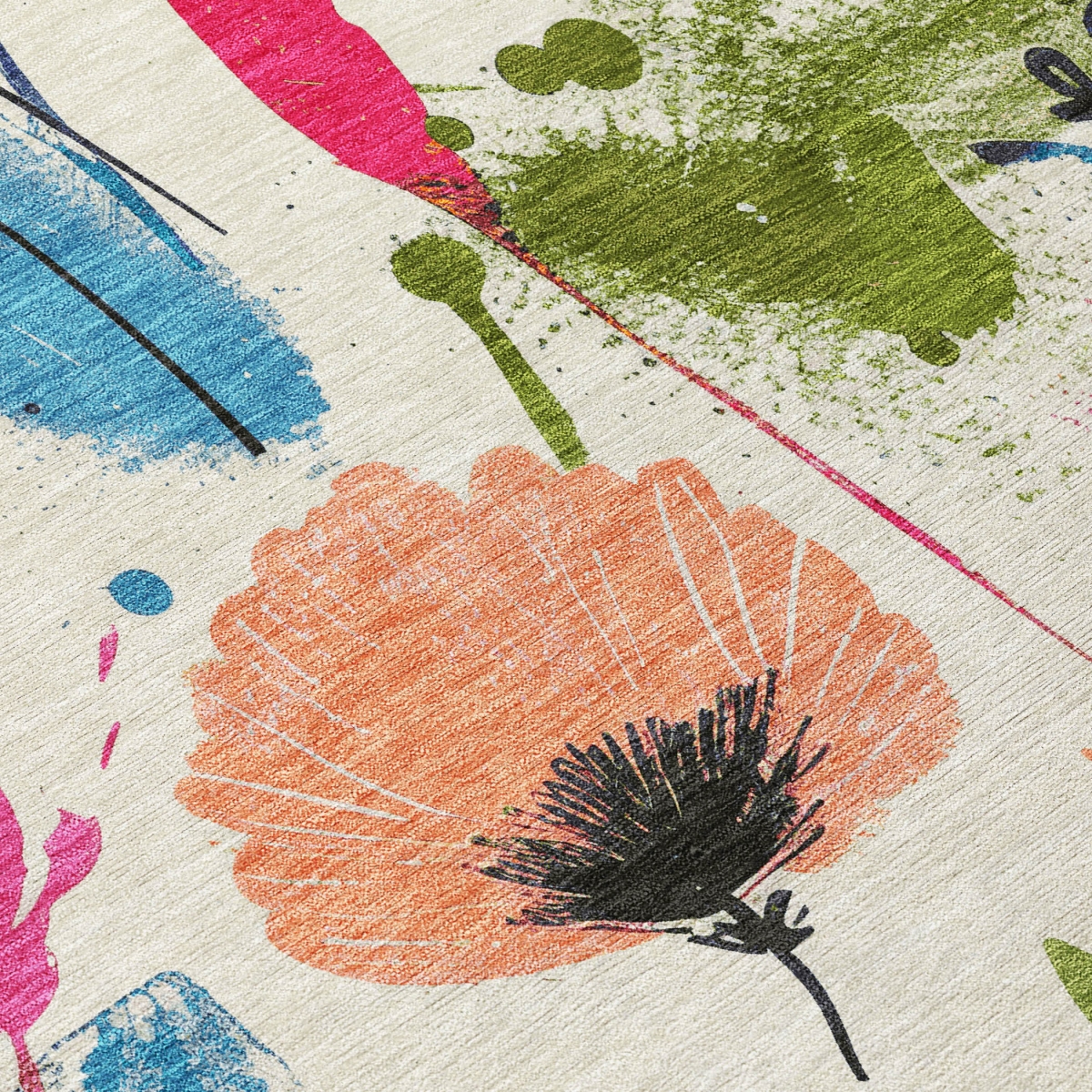 611500 10 x 14 ft. Ivory Pink Orange & Blue Floral Washable Transitional Indoor & Outdoor Rectangle Area Rug