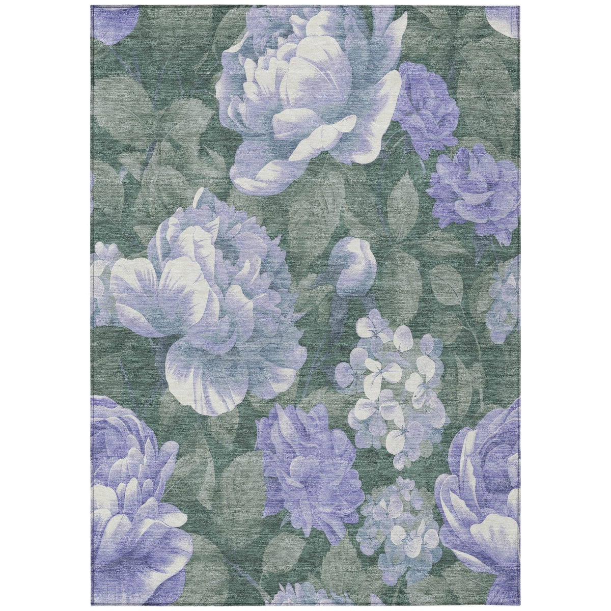 611572 10 x 14 ft. Lavender & Olive Green Floral Washable Transitional Indoor & Outdoor Rectangle Area Rug