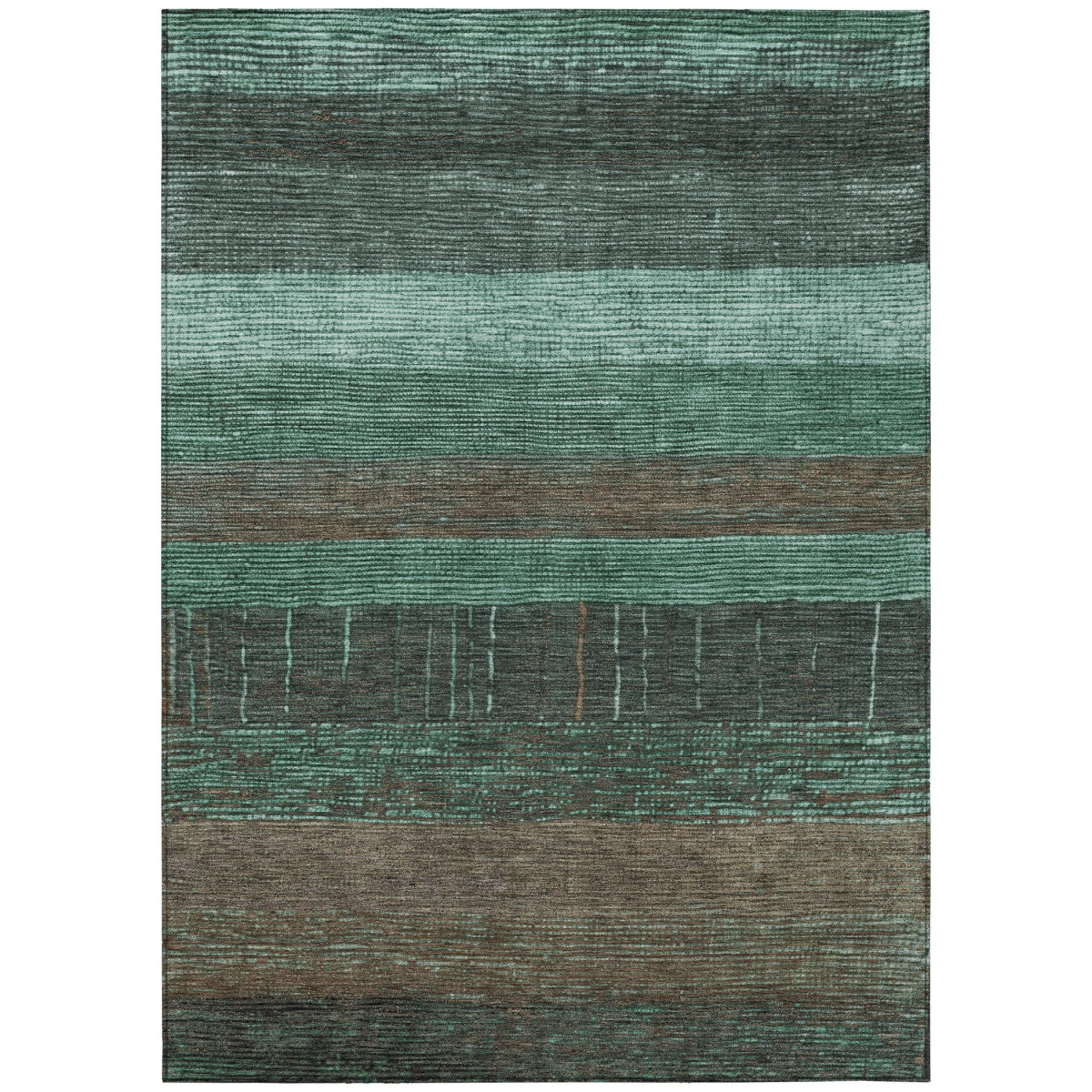 611650 9 x 12 ft. Teal, Blue & Taupe Striped Washable Transitional Indoor & Outdoor Rectangle Area Rug