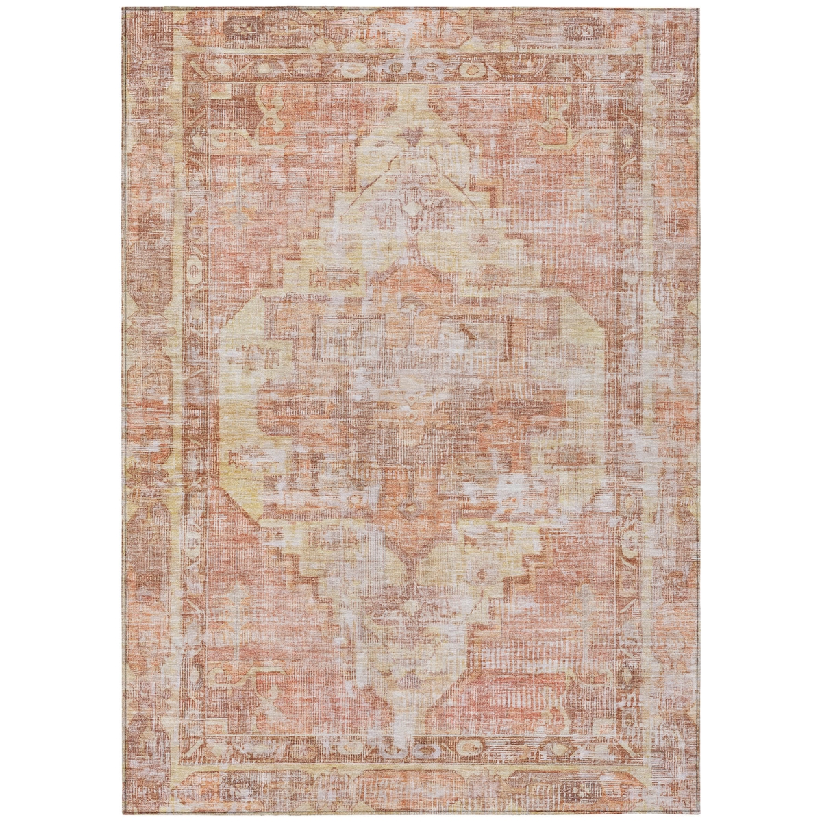 619098 10 x 14 ft. Terra Cotta Ivory & Wheat Oriental Washable Traditional Indoor & Outdoor Rectangle Area Rug