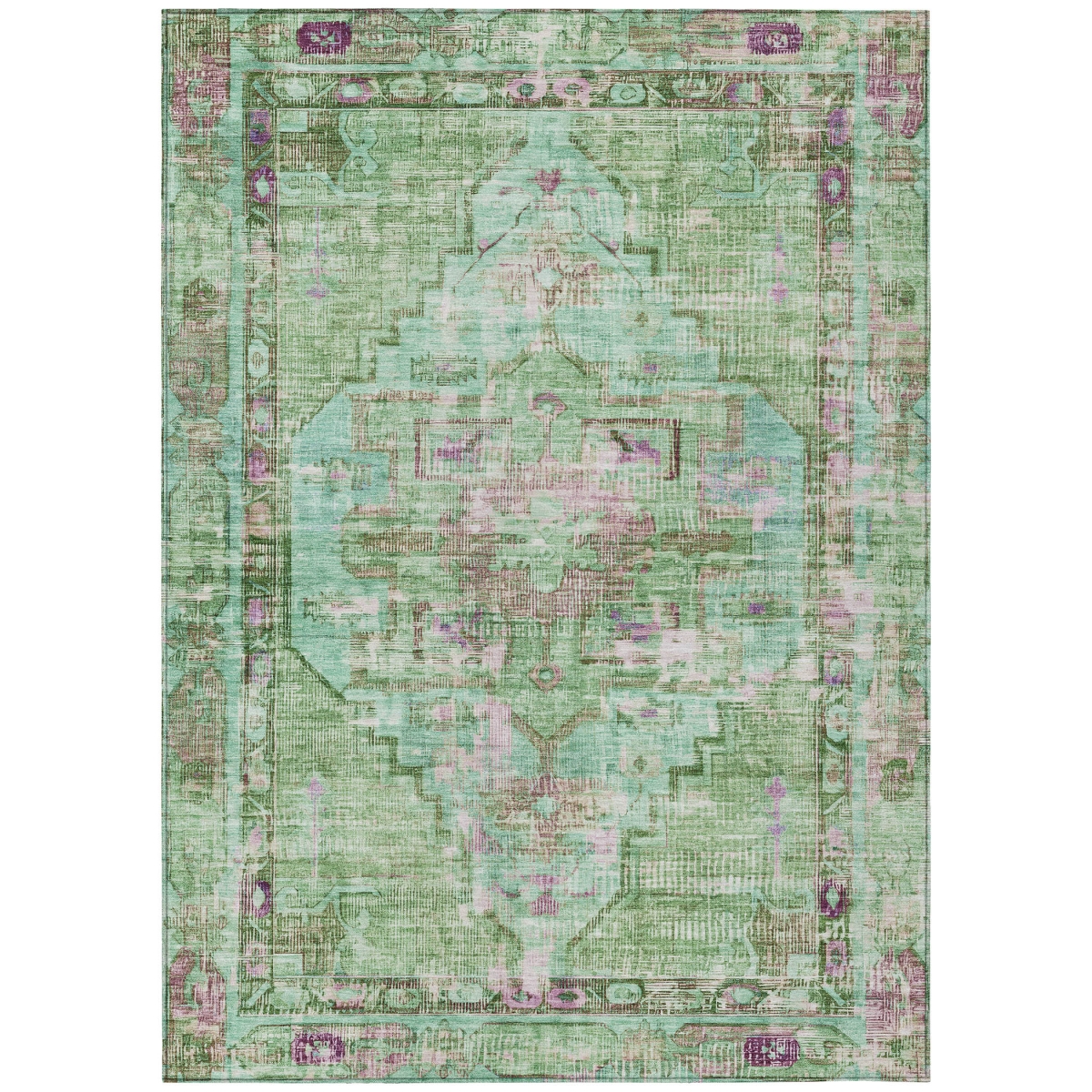 619103 9 x 12 ft. Artichoke Green Teal, Blue & Lavender Oriental Washable Traditional Indoor & Outdoor Rectangle Area Rug