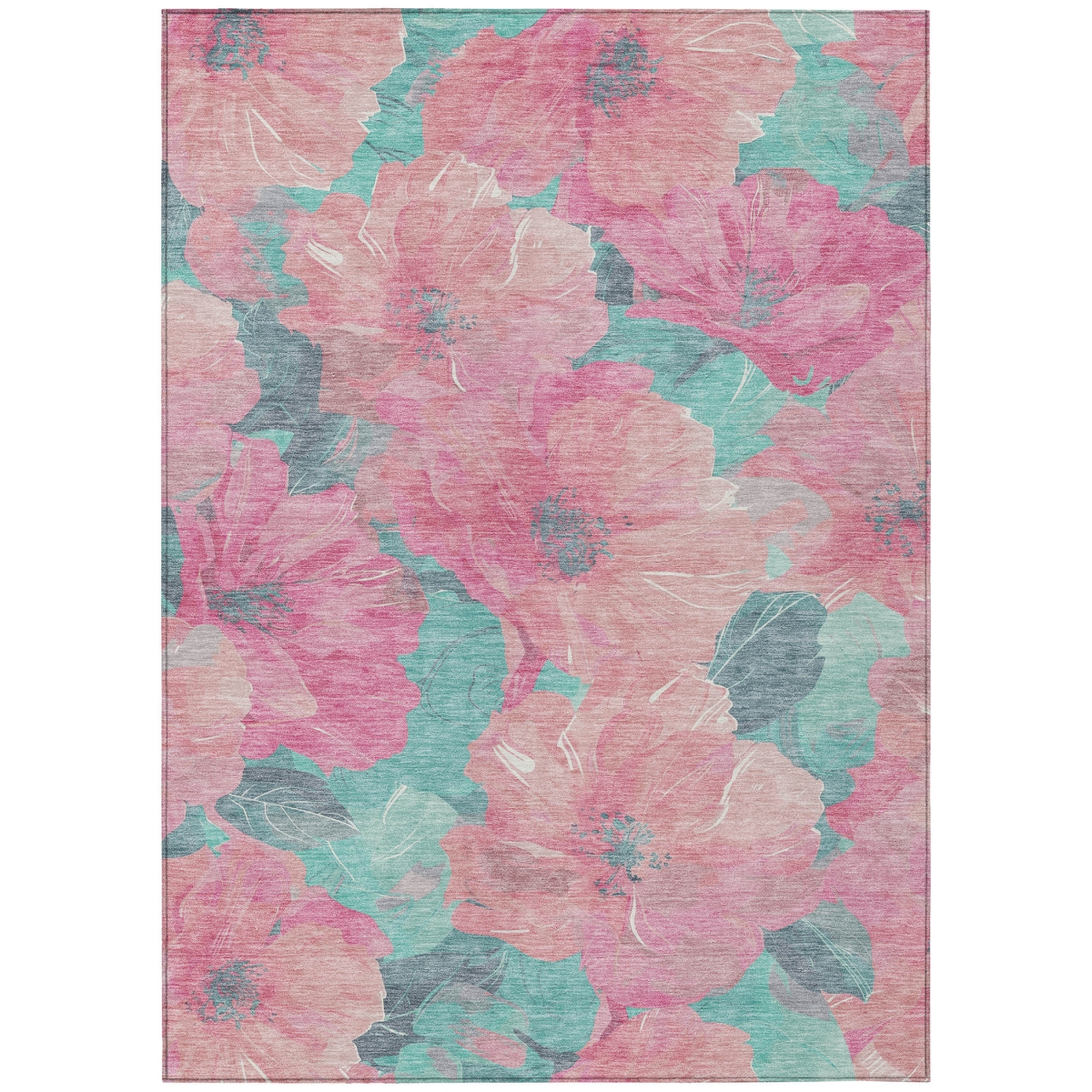 611464 10 x 14 ft. Pink & Mauve Floral Washable Transitional Indoor & Outdoor Rectangle Area Rug