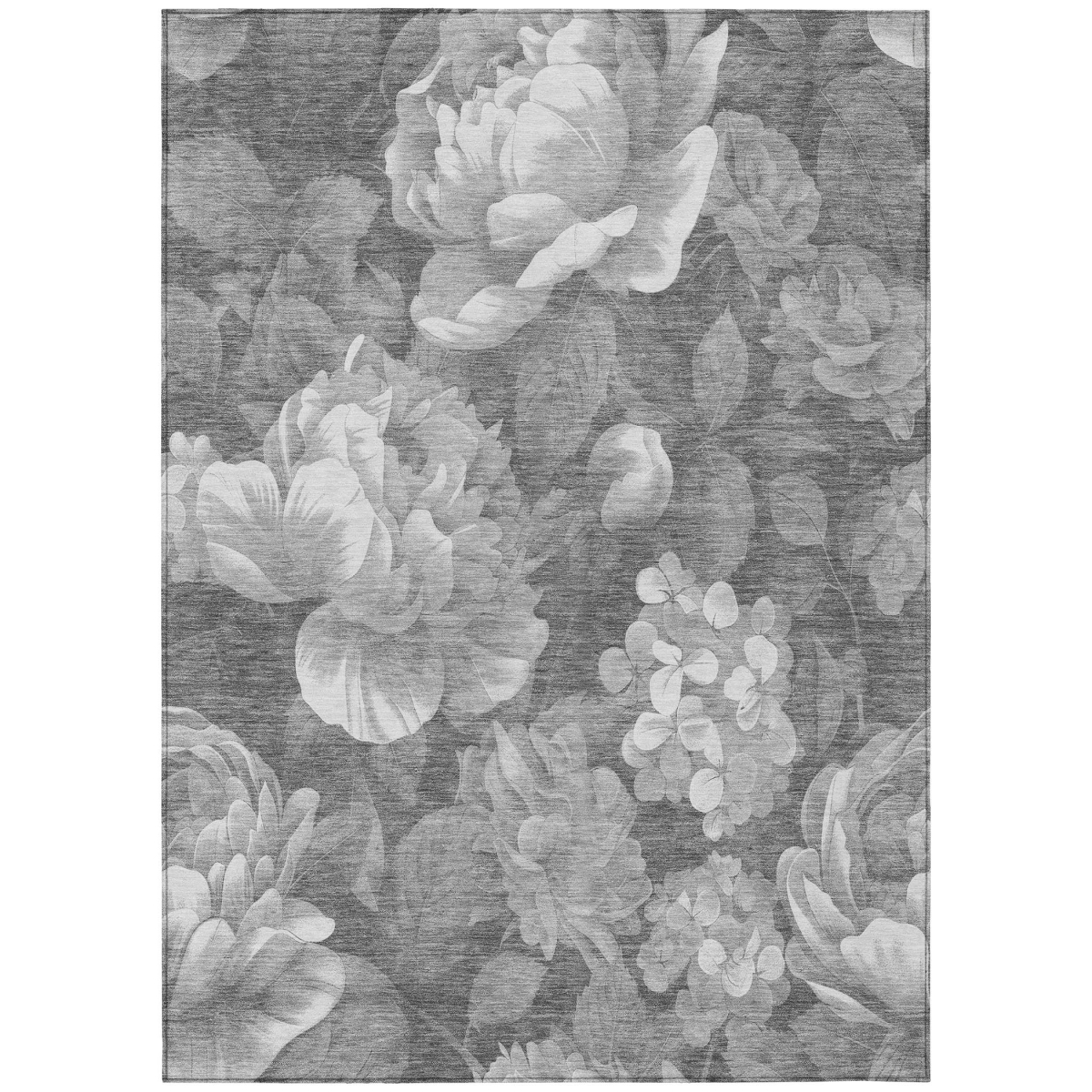 611566 10 x 14 ft. Gray & Charcoal Floral Washable Transitional Indoor & Outdoor Rectangle Area Rug