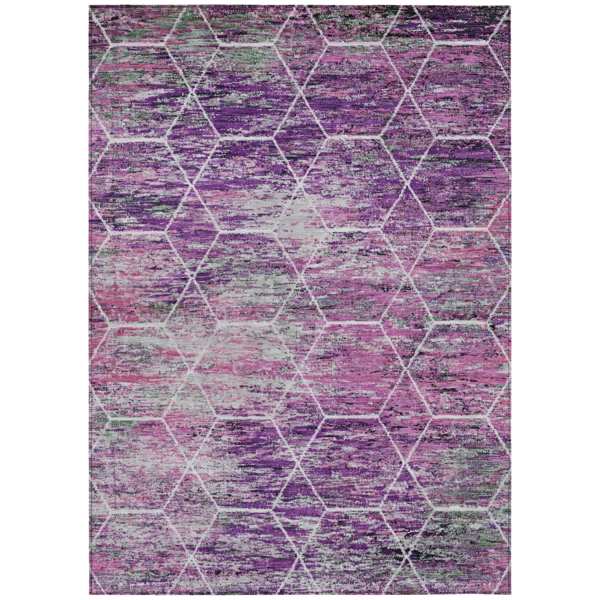 618900 10 x 14 ft. Purple, Lavender & Ivory Geometric Washable Transitional Indoor & Outdoor Rectangle Area Rug