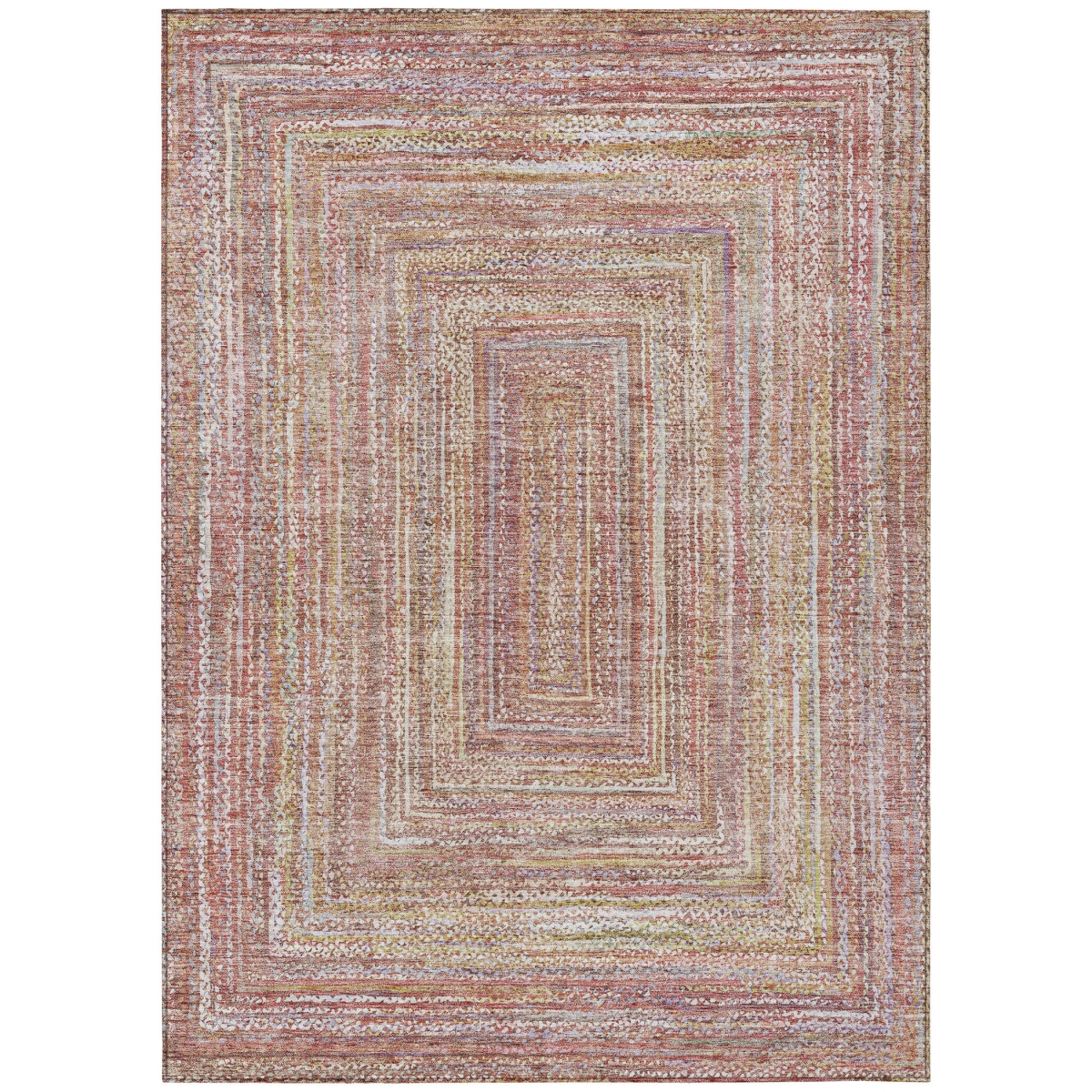 618971 9 x 12 ft. Rust Mauve & Coral Geometric Washable Transitional Indoor & Outdoor Rectangle Area Rug