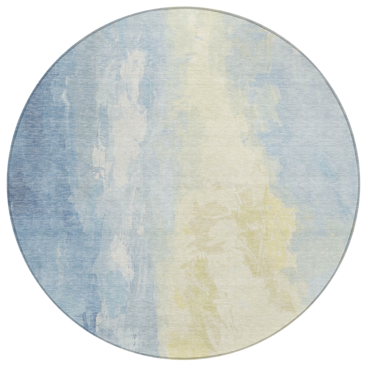 622512 8 ft. Denim Blue & Beige Abstract Washable Transitional Indoor & Outdoor Round Area Rug