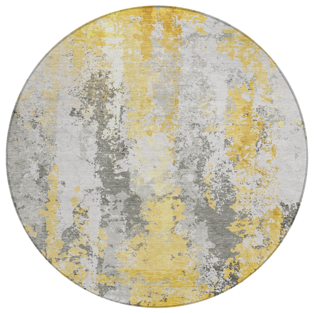 622638 8 ft. Yellow & Ivory Abstract Washable Transitional Indoor & Outdoor Round Area Rug