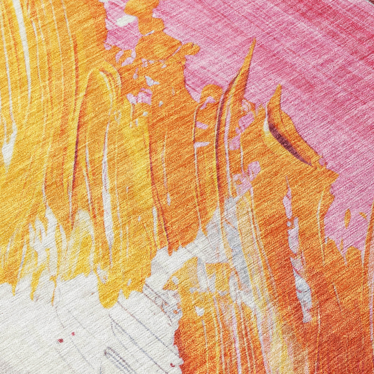 622484 9 x 12 ft. Blush Gold & Orange Abstract Washable Transitional Indoor & Outdoor Rectangle Area Rug