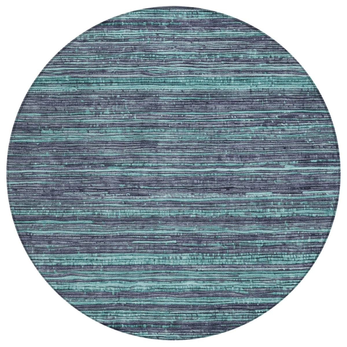 622596 8 ft. Teal, Blue & Gray Striped Washable Transitional Indoor & Outdoor Round Area Rug