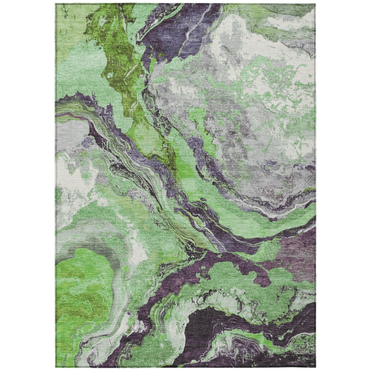 625439 3 x 5 ft. Green & Charcoal Abstract Washable Transitional Indoor & Outdoor Rectangle Area Rug