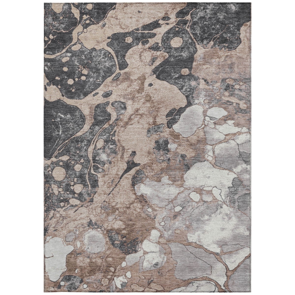 625491 9 x 12 ft. Brown & Charcoal Abstract Washable Transitional Indoor & Outdoor Rectangle Area Rug