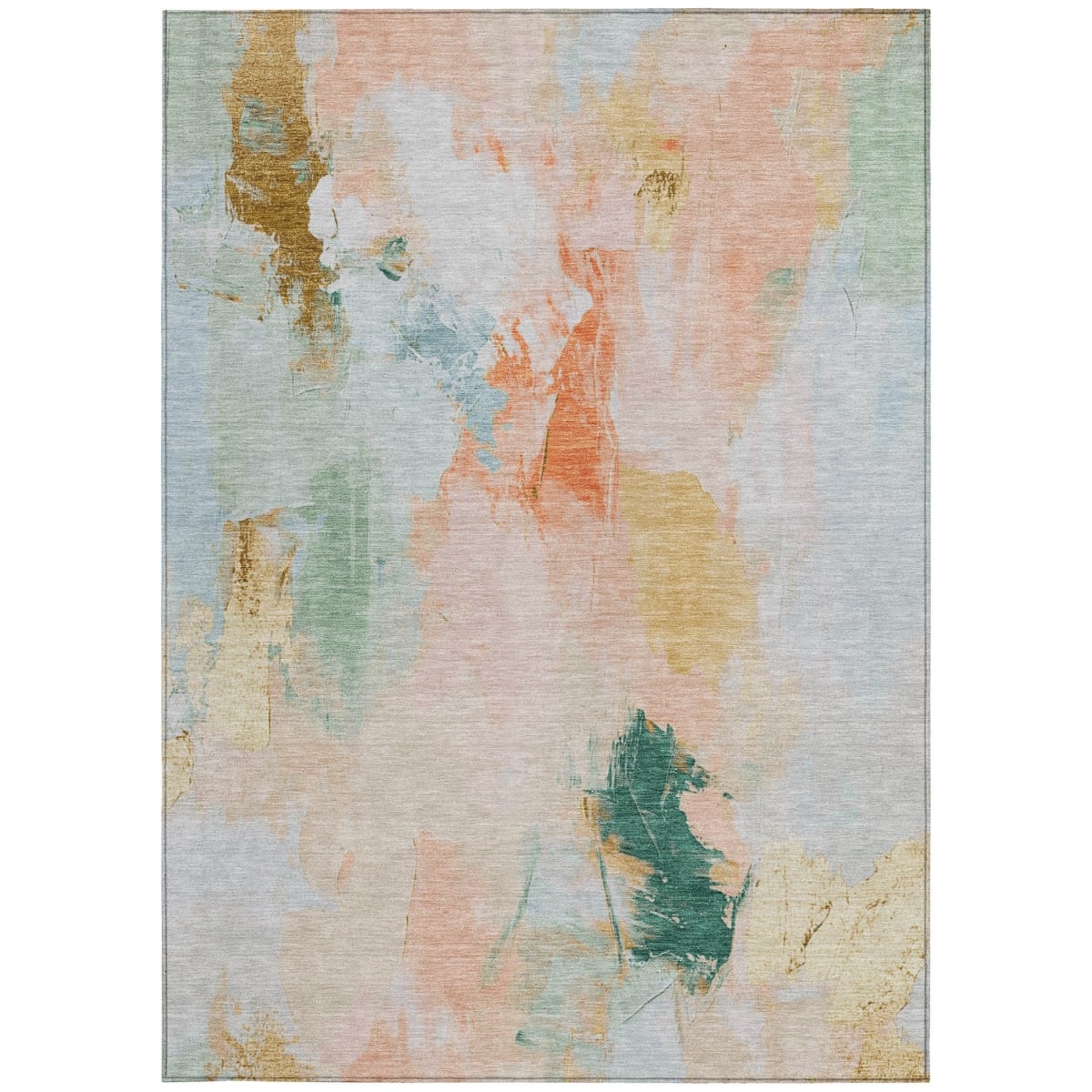 625618 10 x 14 ft. Peach & Teal Blue Abstract Washable Transitional Indoor & Outdoor Rectangle Area Rug