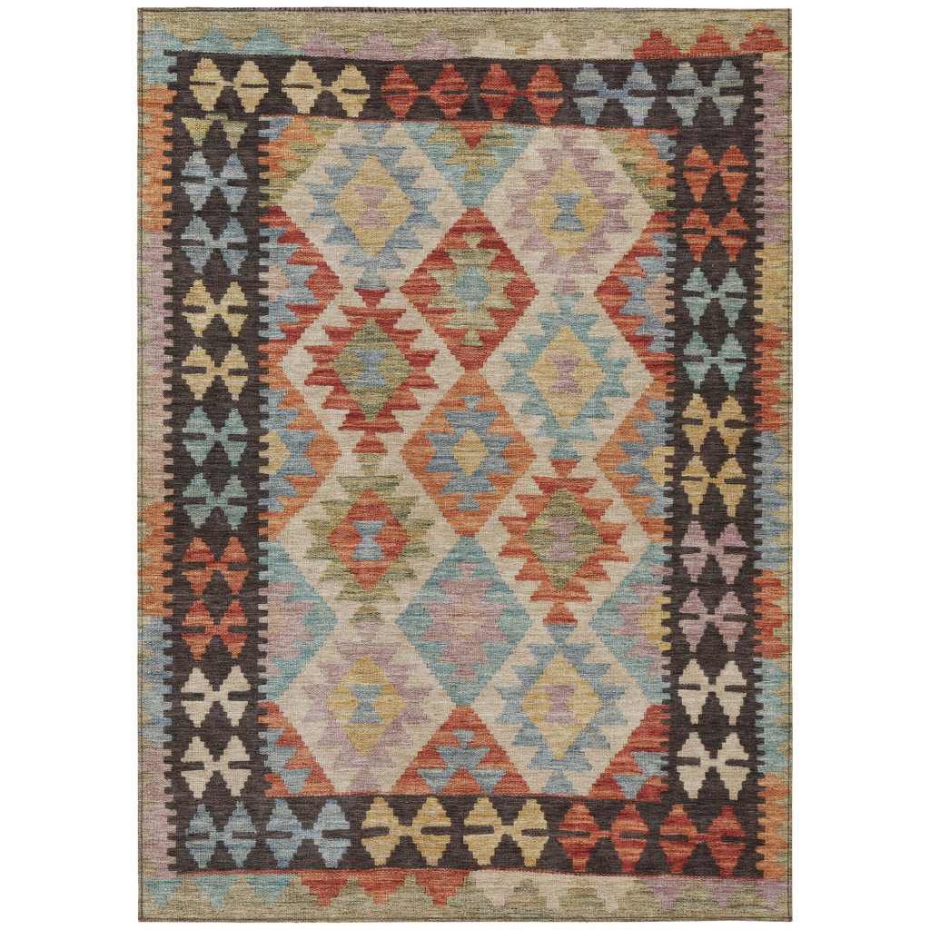 625751 5 x 8 ft. Rust Gold & Orange Tribal Washable Transitional Indoor & Outdoor Rectangle Area Rug