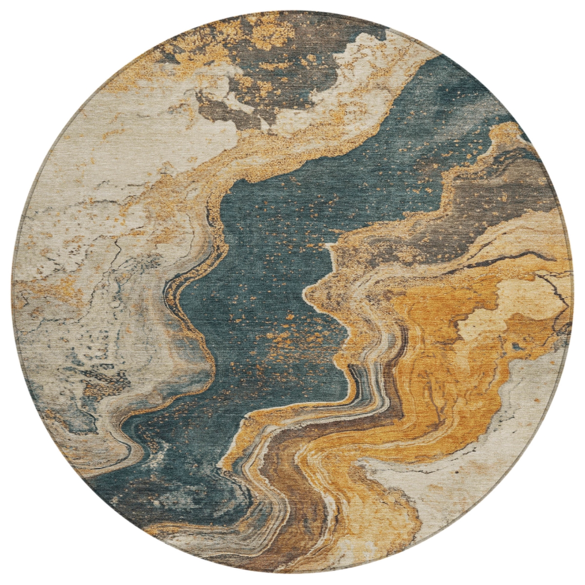 625423 8 ft. Linen & Charcoal Abstract Washable Transitional Indoor & Outdoor Round Area Rug