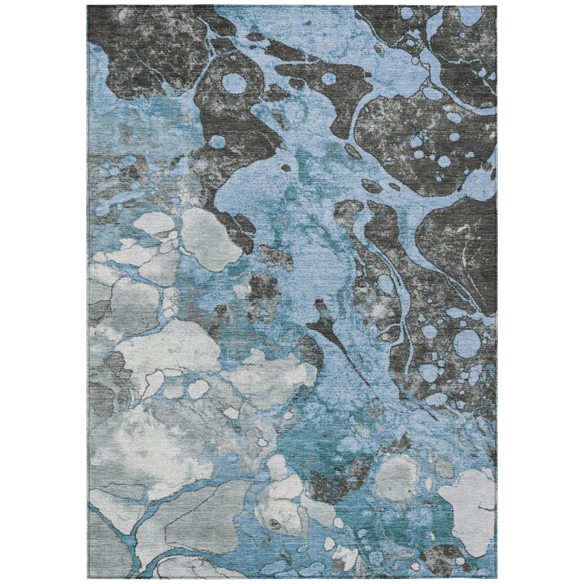 625469 3 x 5 ft. Blue & Charcoal Abstract Washable Transitional Indoor & Outdoor Rectangle Area Rug