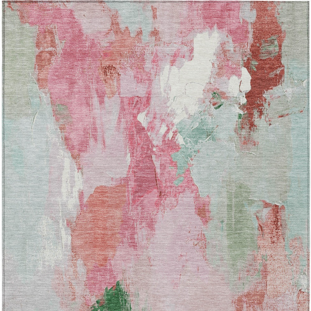 625611 9 x 12 ft. Blush & Green Abstract Washable Transitional Indoor & Outdoor Rectangle Area Rug