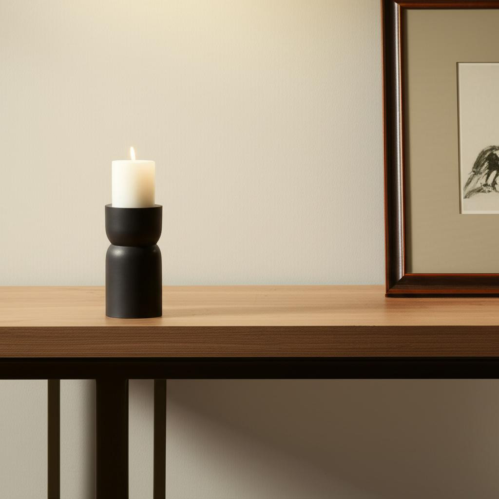 608526 5 in. Black Metal Tabletop Pillar Candle Holder