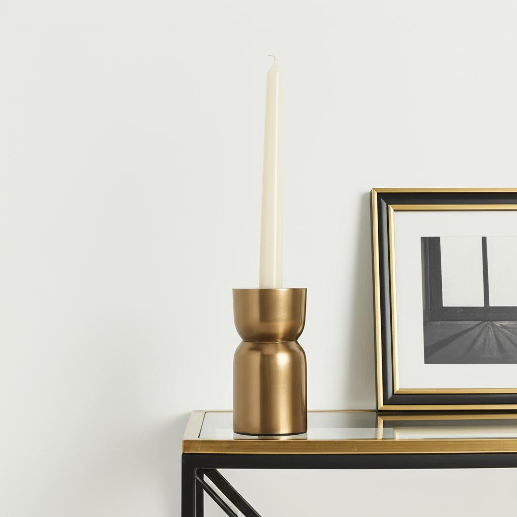 608529 5 in. Gold Metal Tabletop Taper Candlestick