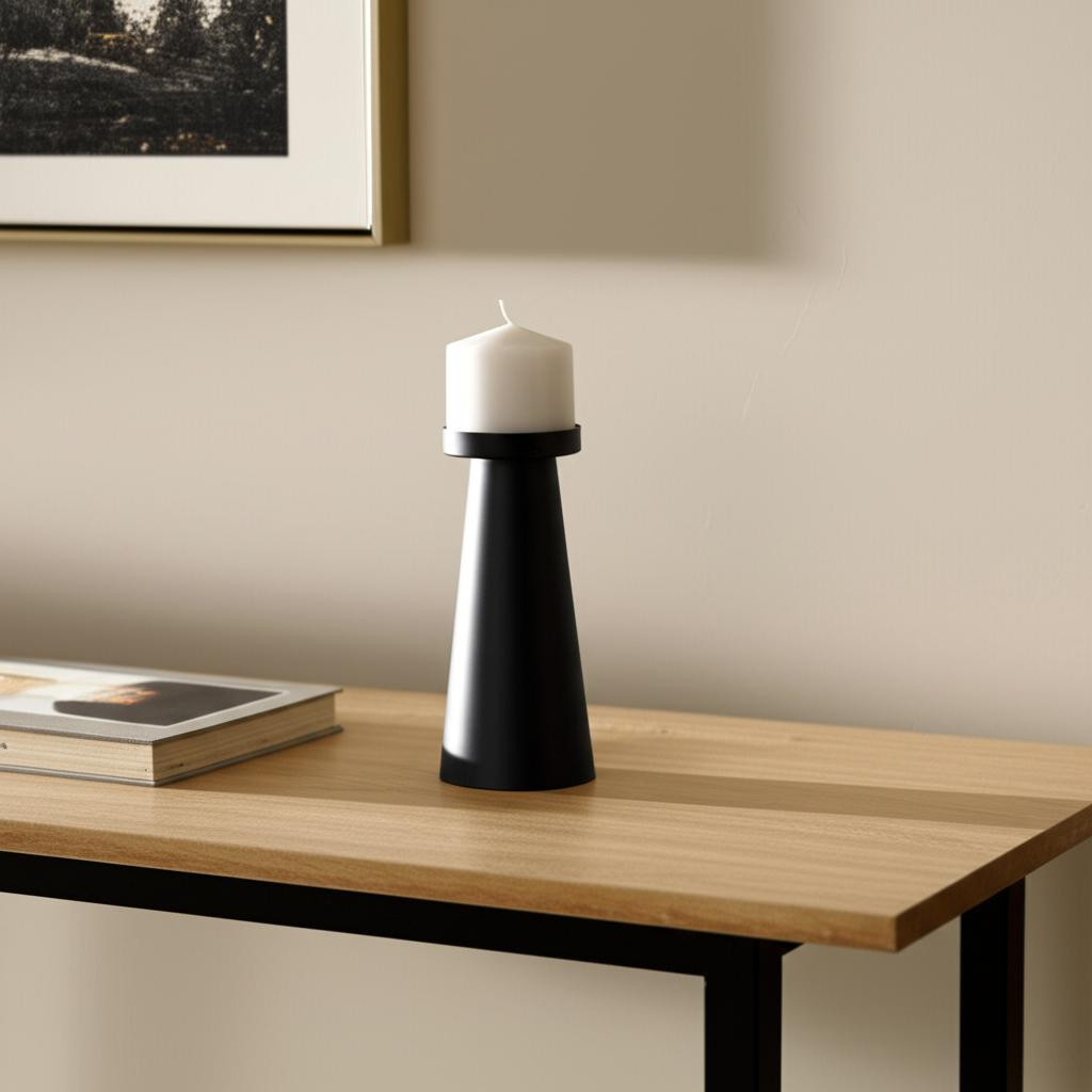 608540 8 in. Black Metal Tabletop Pillar Candle Holder