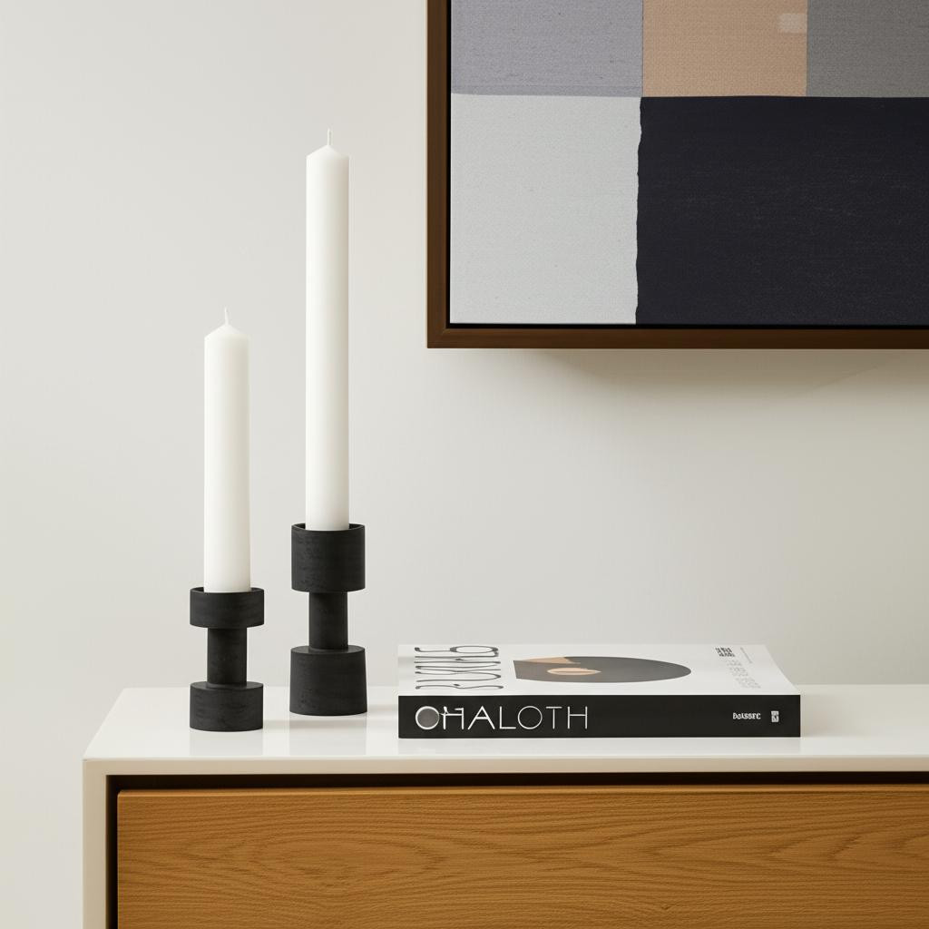 608562 Black Distressed Metal Tabletop Pillar Candle Holder - Set of 2