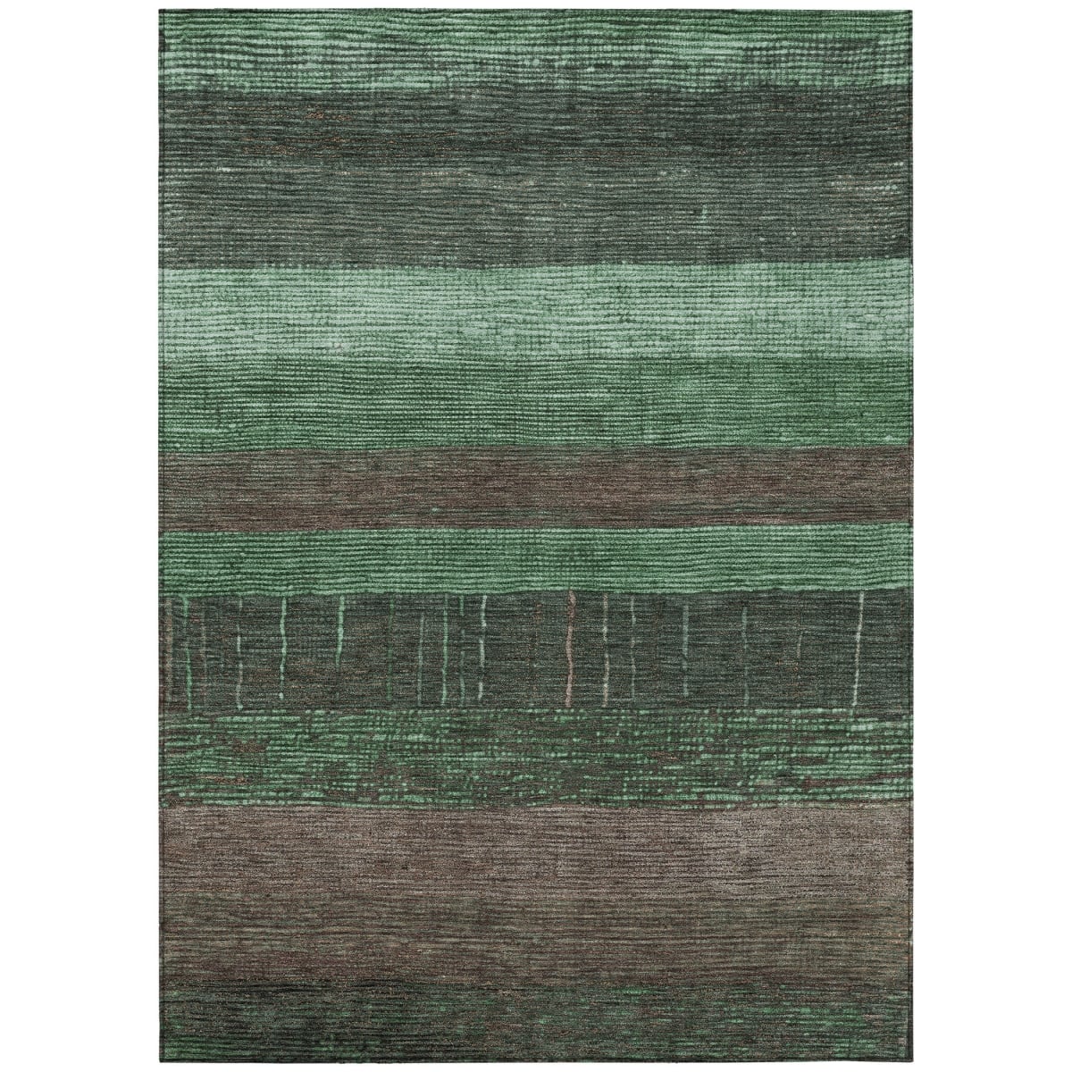 611603 3 x 5 ft. Green & Khaki Striped Washable Transitional Indoor & Outdoor Rectangle Area Rug