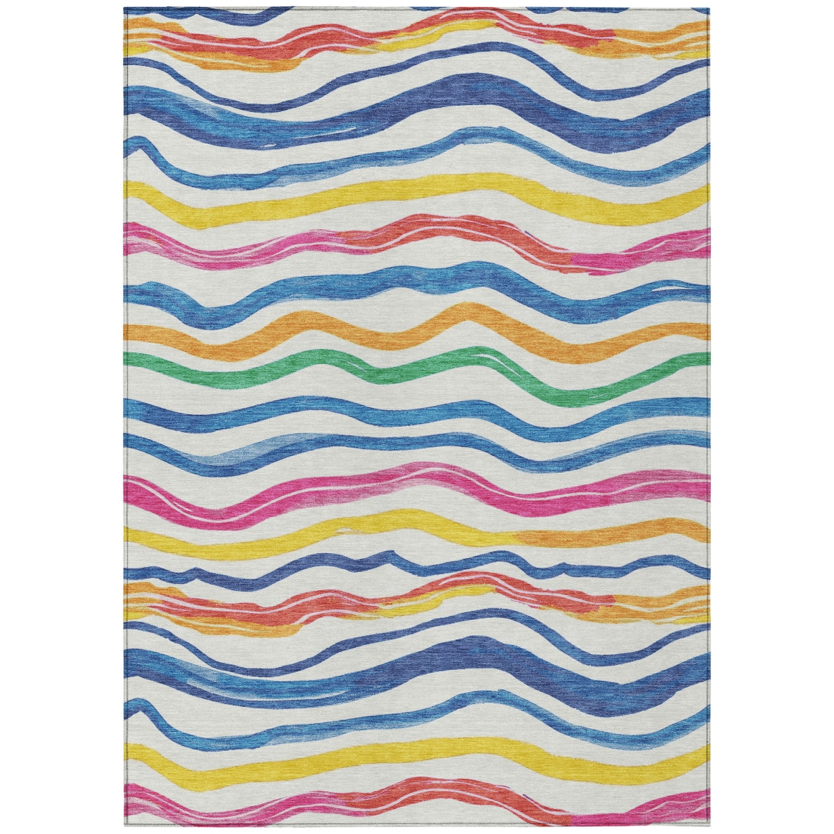 611713 5 x 8 ft. Ivory Blue Pink & Yellow Striped Washable Transitional Indoor & Outdoor Rectangle Area Rug