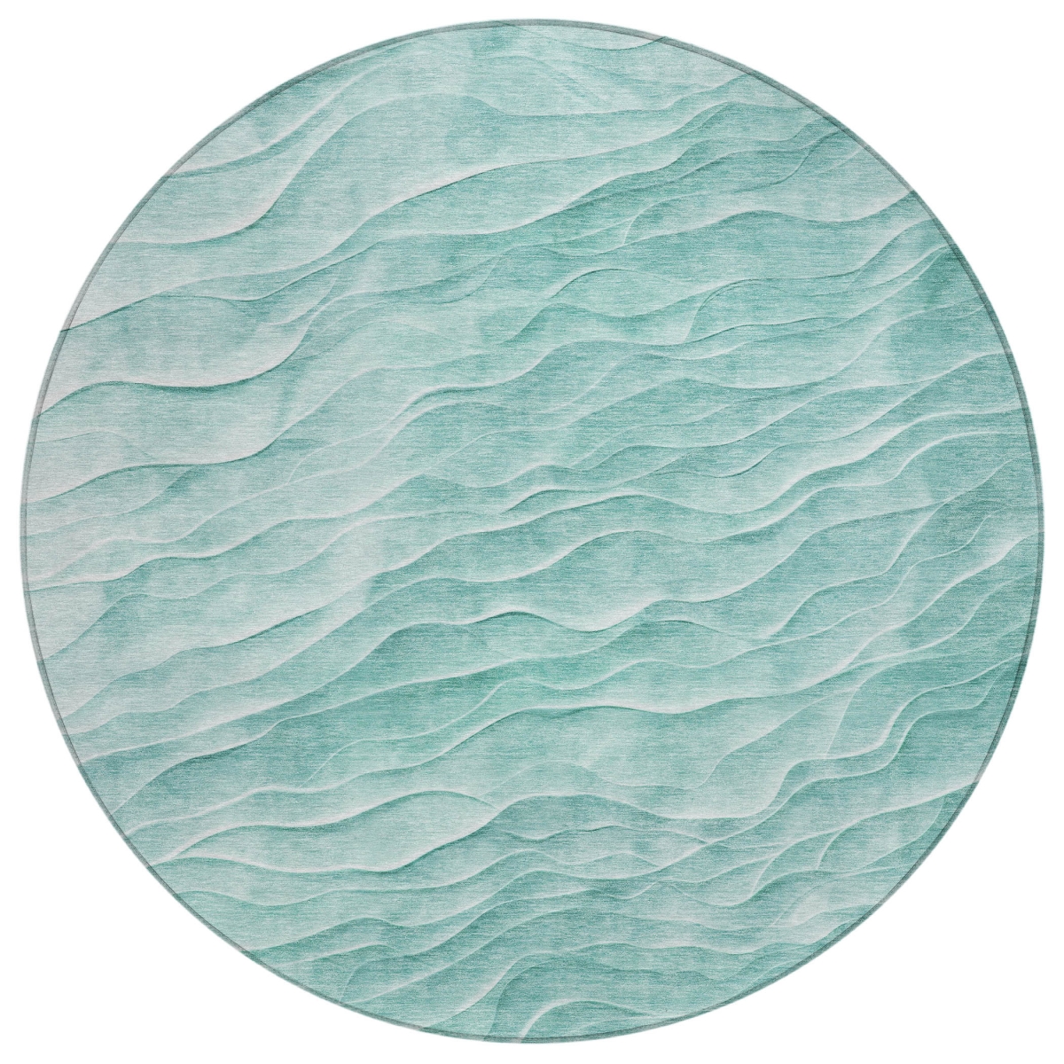 611978 8 ft. Aqua & Teal Blue Abstract Washable Transitional Indoor & Outdoor Round Area Rug