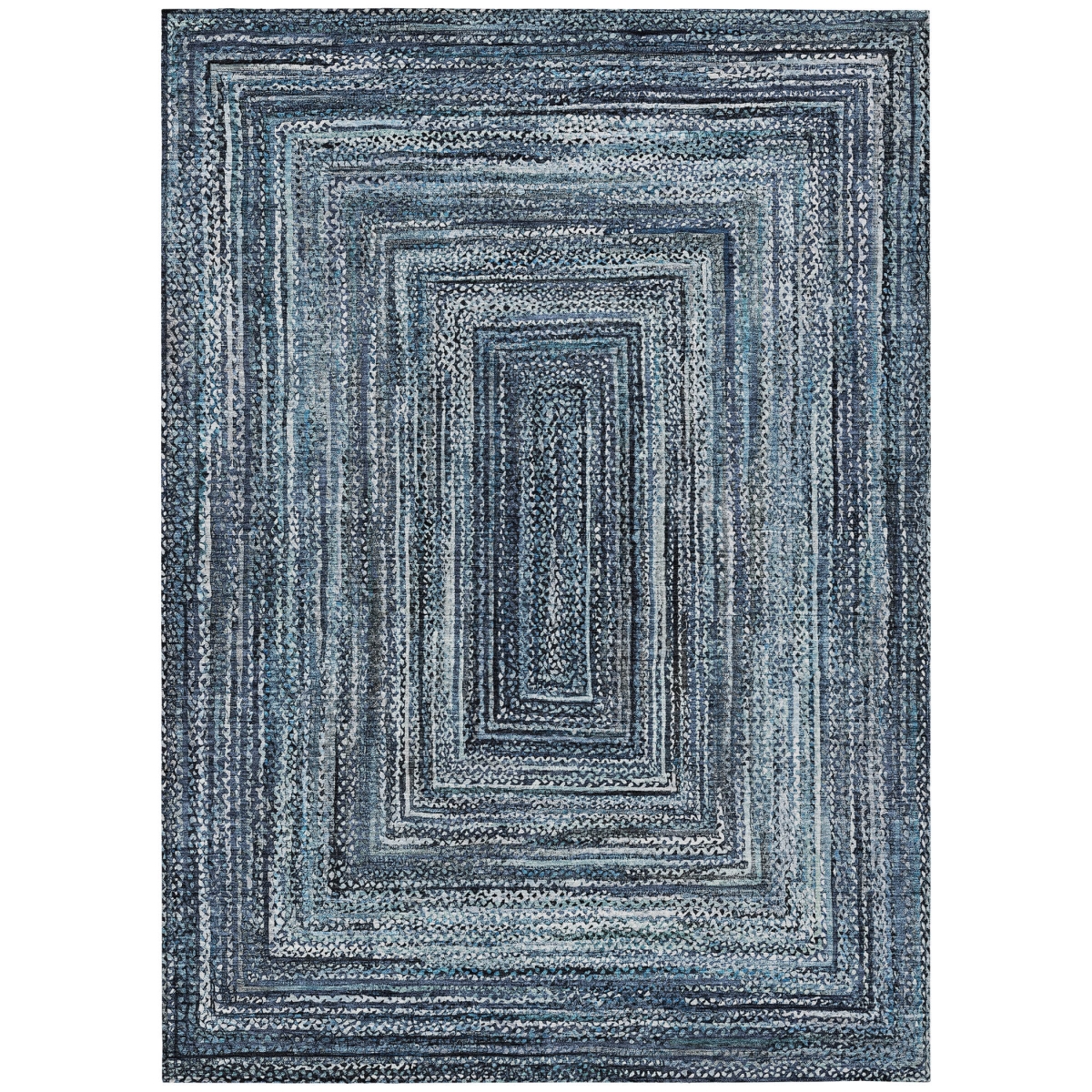 618924 10 x 14 ft. Blue, Navy Blue & Ivory Geometric Washable Transitional Indoor & Outdoor Rectangle Area Rug