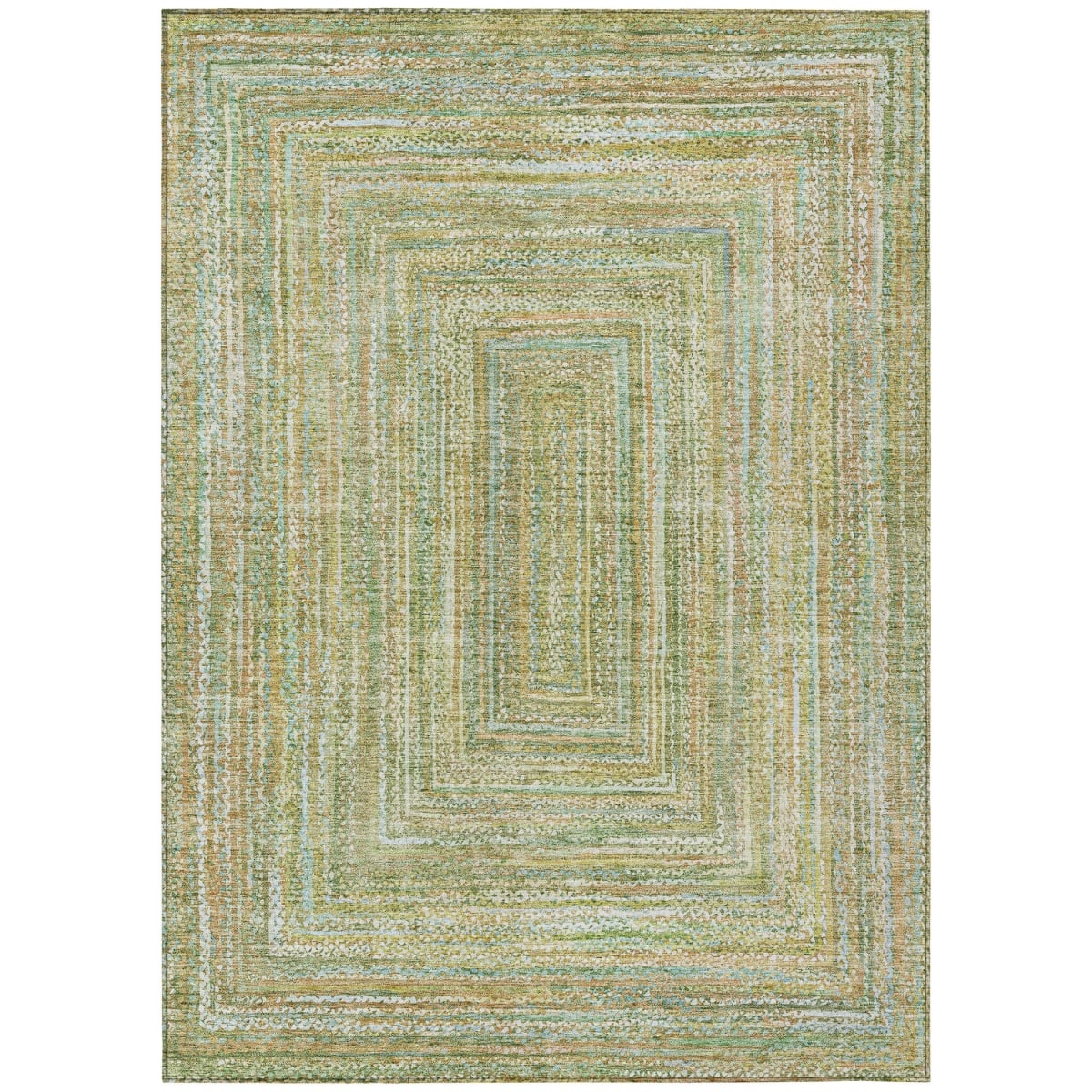 618961 3 x 5 ft. Artichoke Green, Gold & Blue Geometric Washable Transitional Indoor & Outdoor Rectangle Area Rug