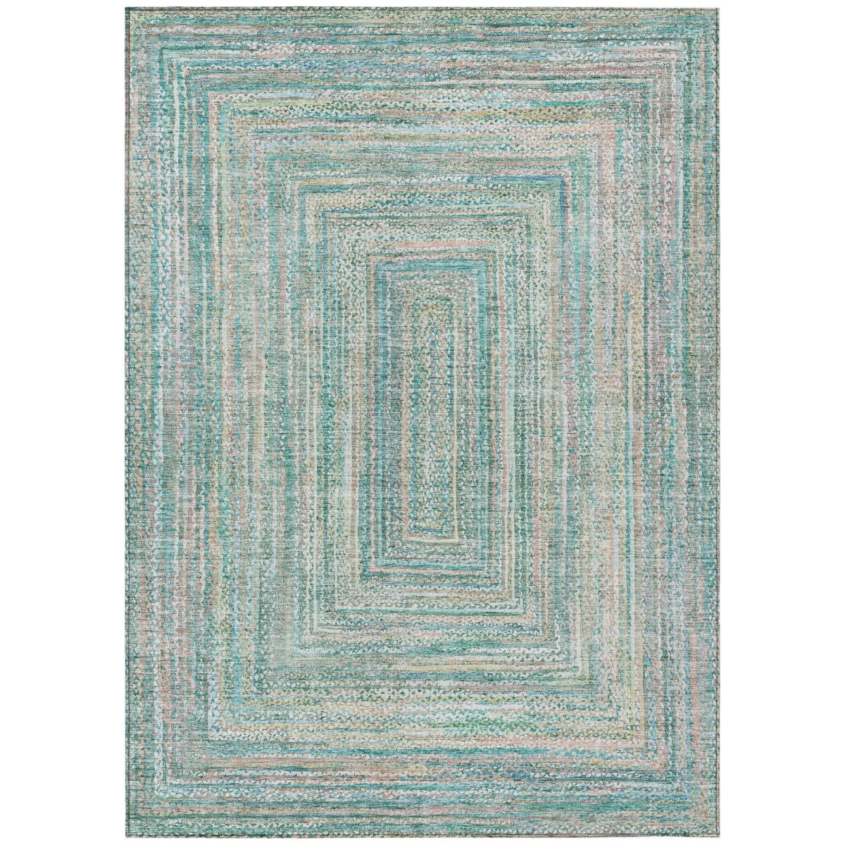 618980 5 x 8 ft. Teal, Blue & Beige - Ivory Geometric Washable Transitional Indoor & Outdoor Rectangle Area Rug
