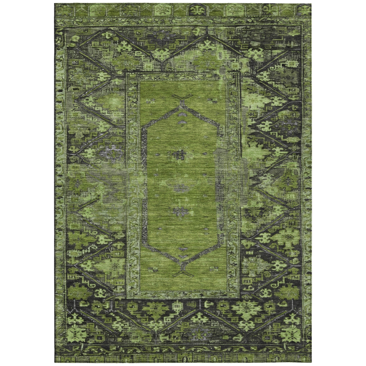 619013 9 x 12 ft. Olive Green & Gray Oriental Washable Traditional Indoor & Outdoor Rectangle Area Rug