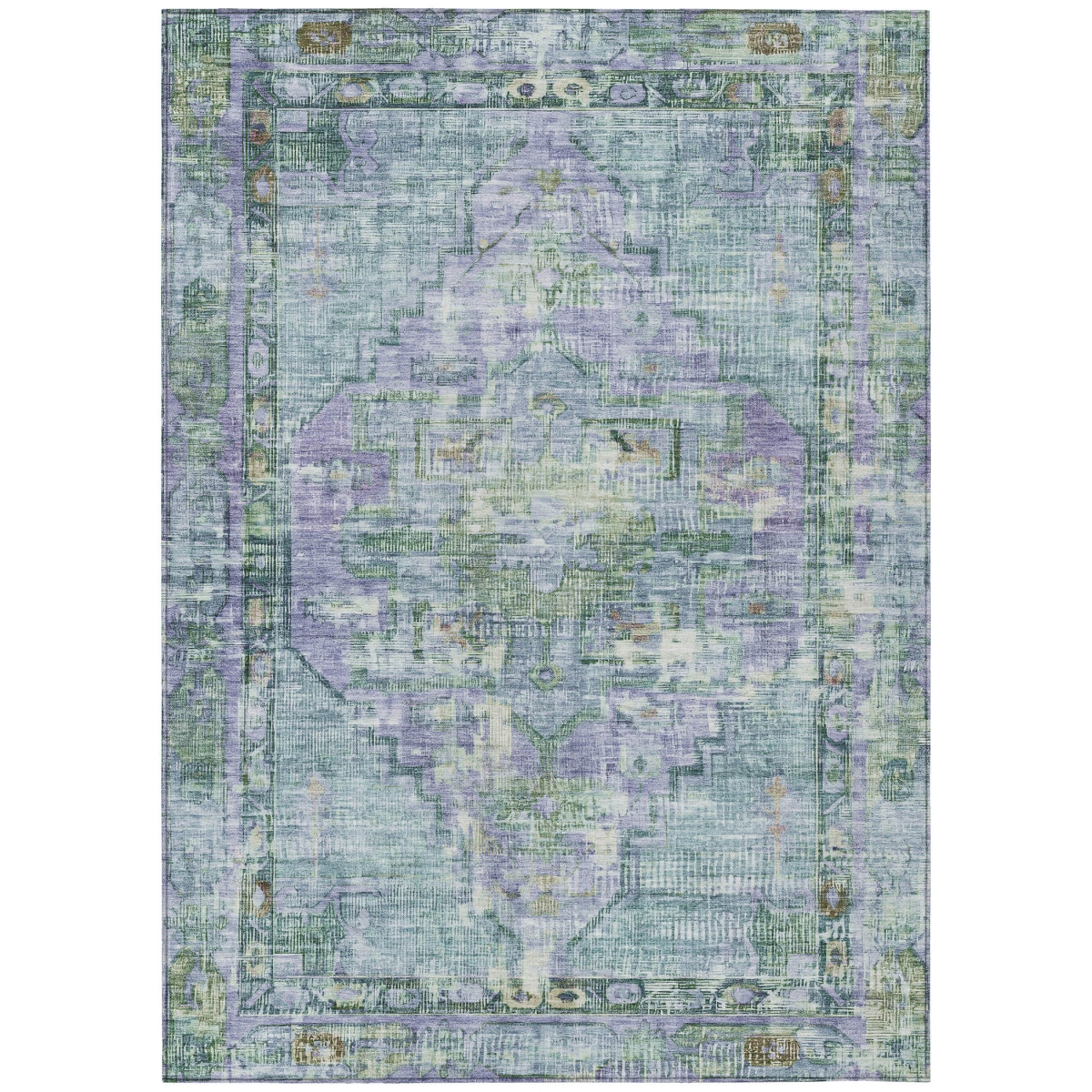 619122 10 x 14 ft. Teal Blue Lavender & Ivory Oriental Washable Traditional Indoor & Outdoor Rectangle Area Rug