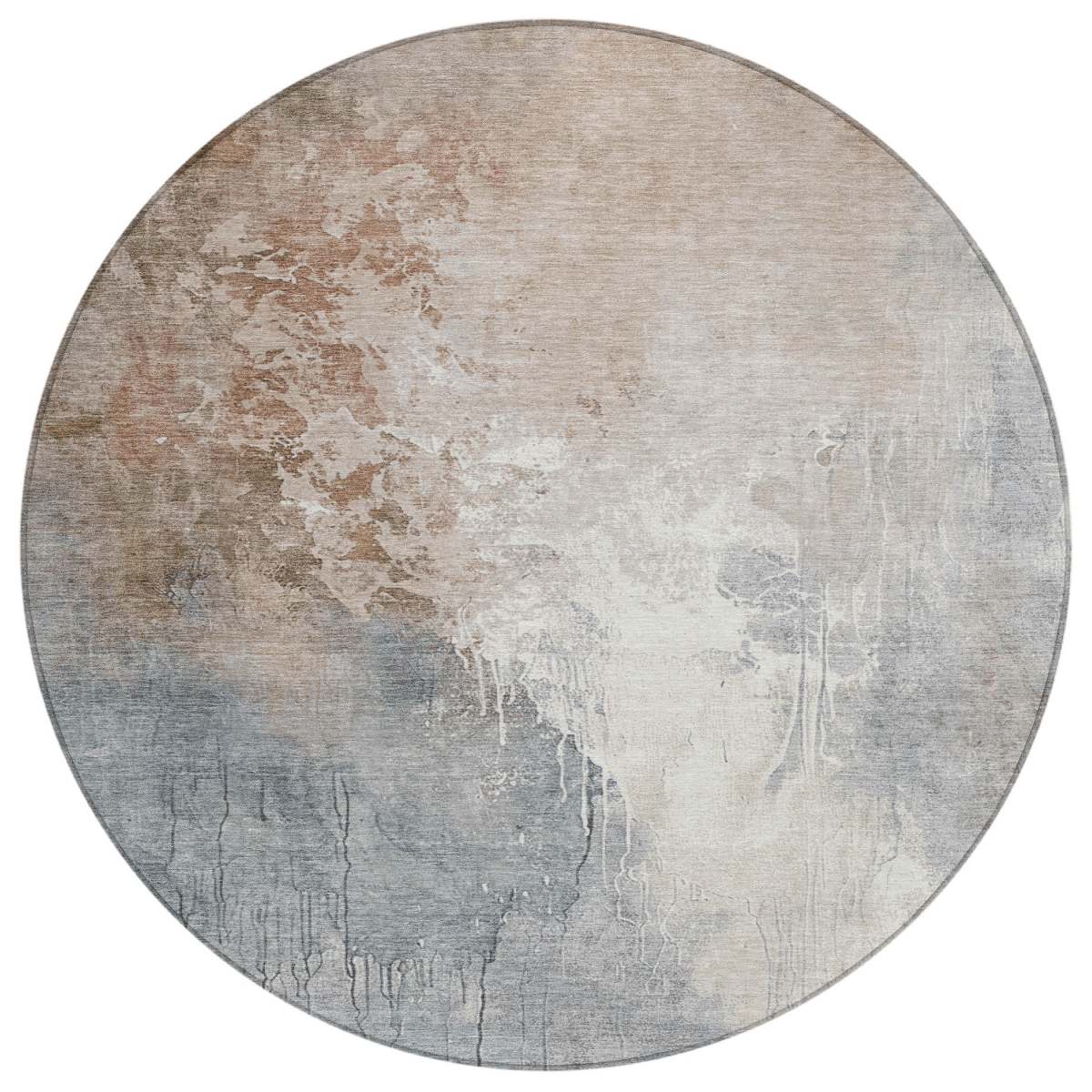 622464 8 ft. Rust & Gray Abstract Washable Transitional Indoor & Outdoor Round Area Rug