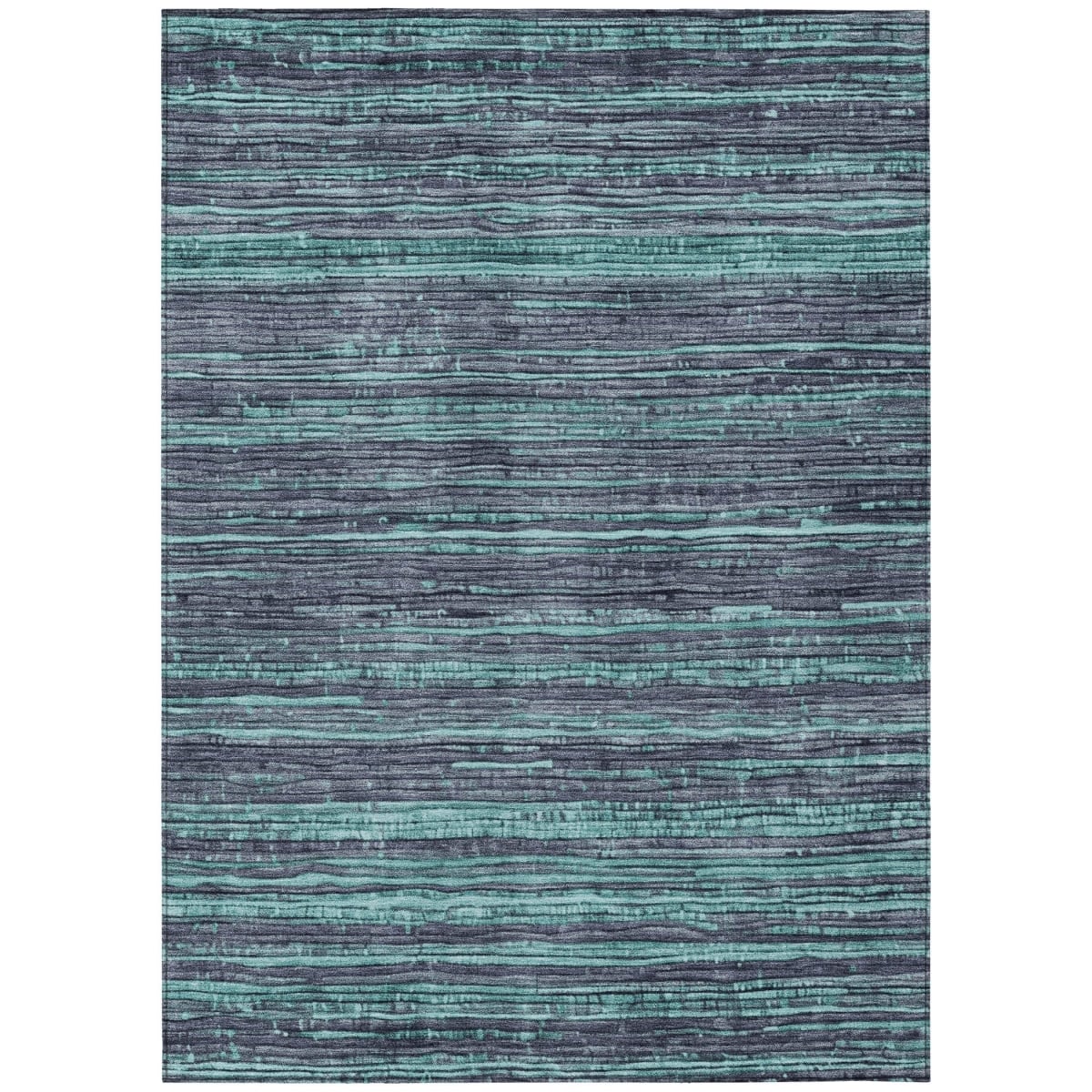 622595 5 x 8 ft. Teal, Blue & Gray Striped Washable Transitional Indoor & Outdoor Rectangle Area Rug