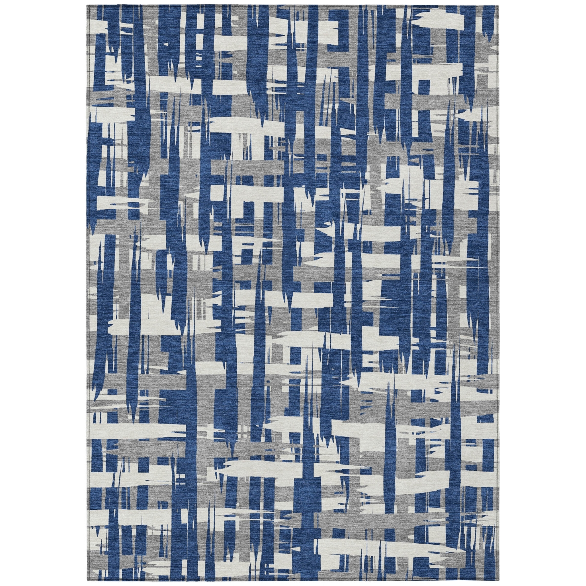 622724 10 x 14 ft. Navy Blue, Gray & Ivory Striped Washable Transitional Indoor & Outdoor Rectangle Area Rug