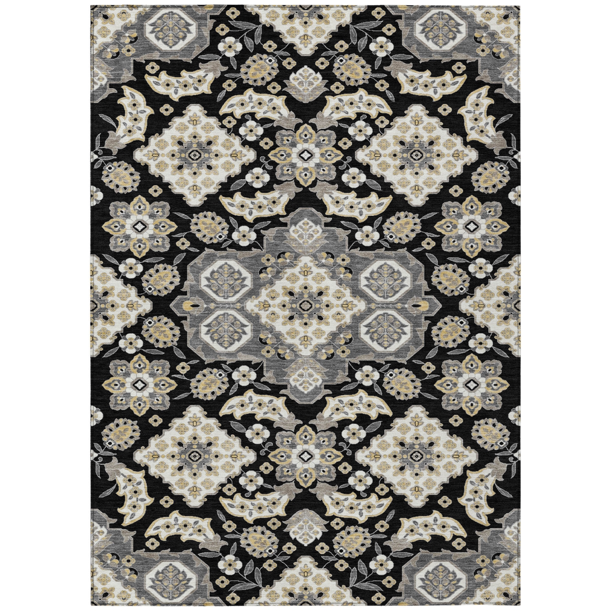 622843 9 x 12 ft. Black Gray & Beige Medallion Washable Traditional Indoor & Outdoor Rectangle Area Rug
