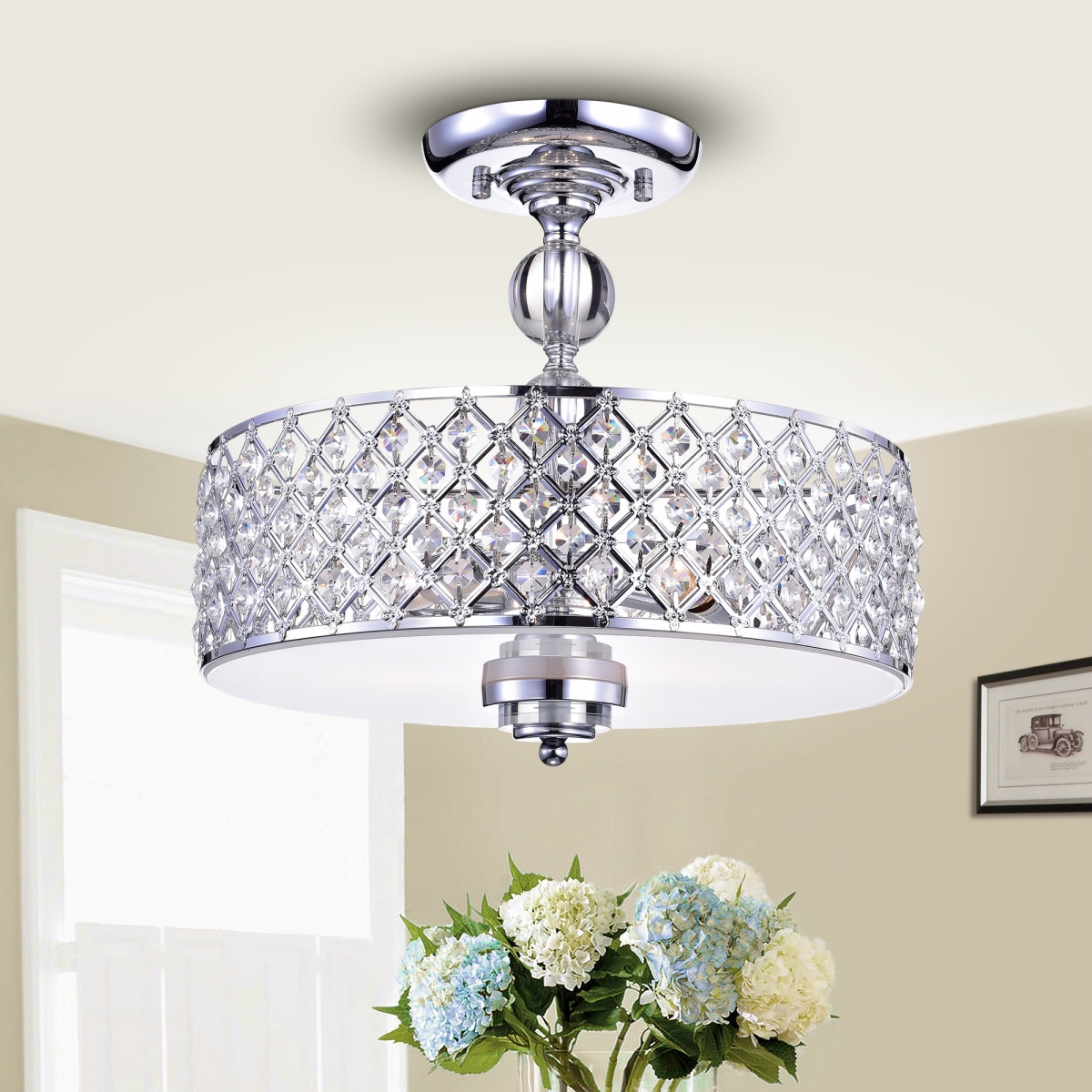 320421 Dyesta Silver Chrome Crosshatch Round Lamp -  WAREHOUSE OF TIFFANY