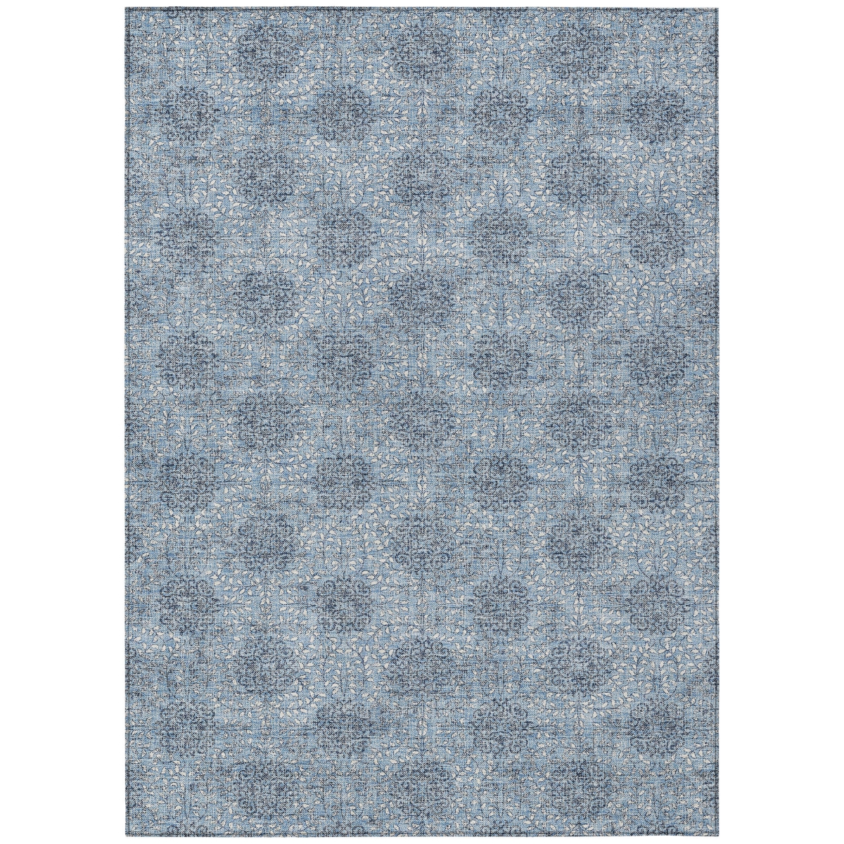 622992 9 x 12 ft. Blue & Ivory Damask Washable Transitional Indoor & Outdoor Rectangle Area Rug
