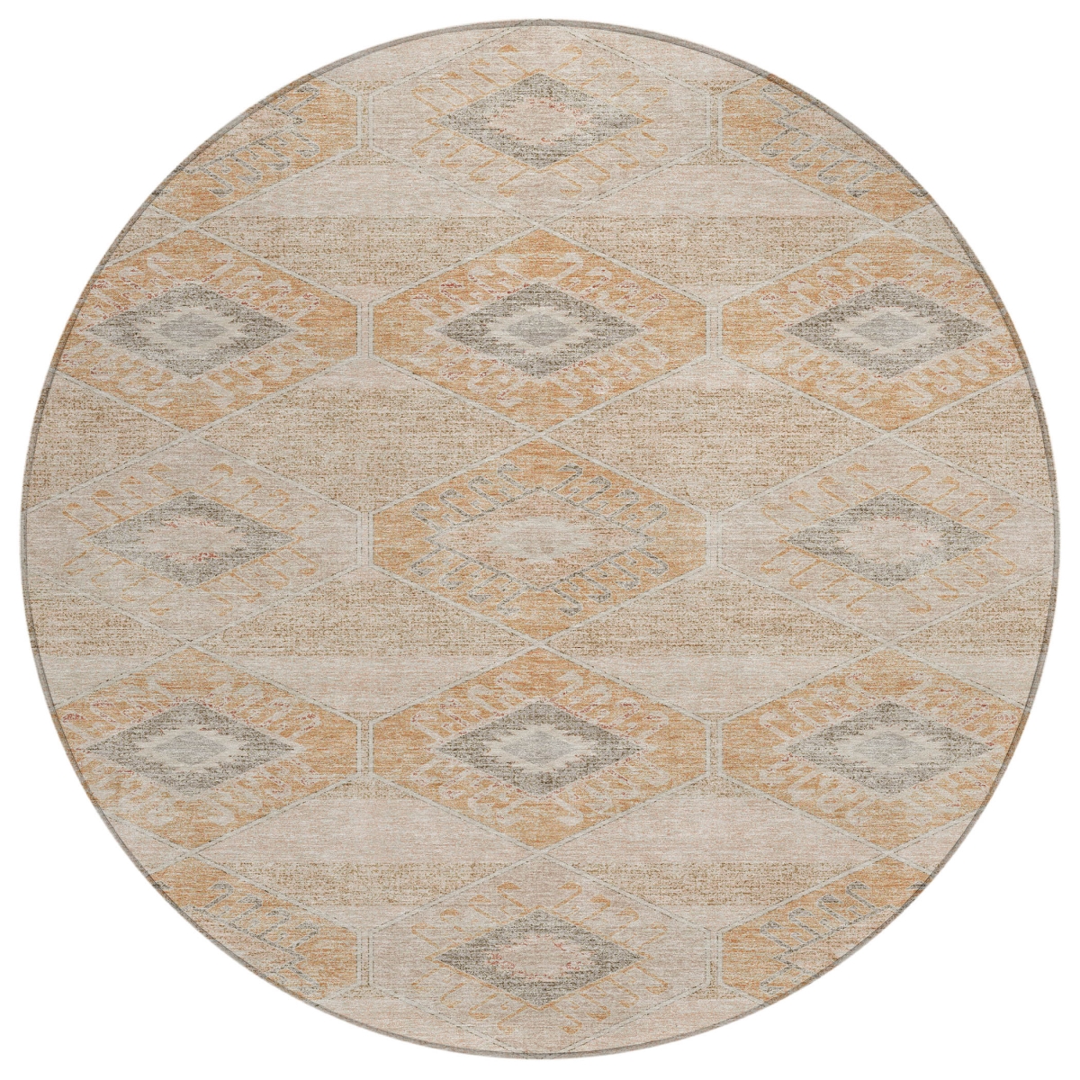 623020 8 ft. Copper & Gray Aztec Washable Transitional Indoor & Outdoor Round Area Rug