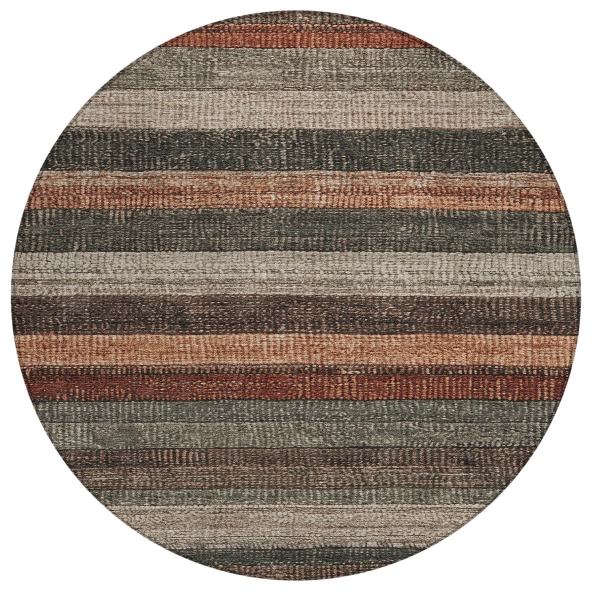 623242 8 ft. Rust & Taupe Striped Washable Transitional Indoor & Outdoor Round Area Rug