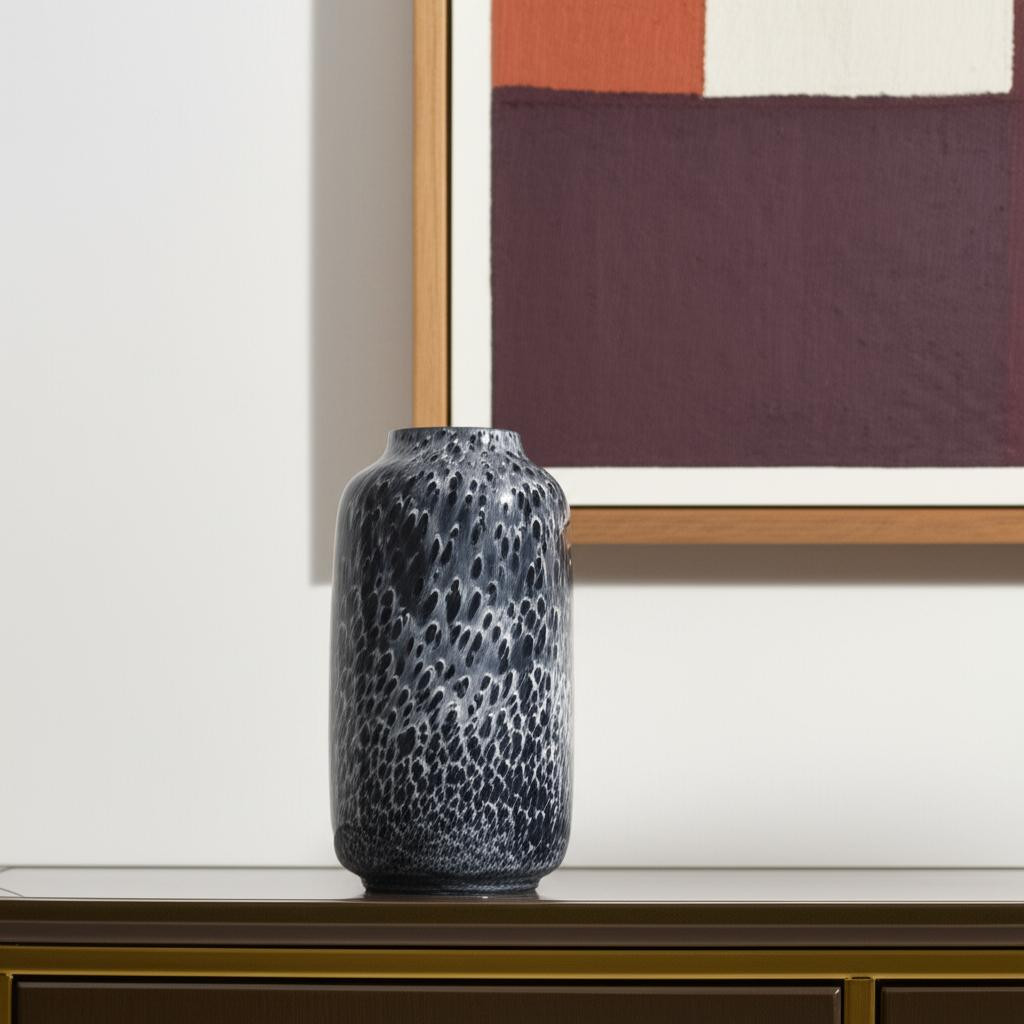 608285 15 in. Black Mottled Cylinder Glass Table Vase
