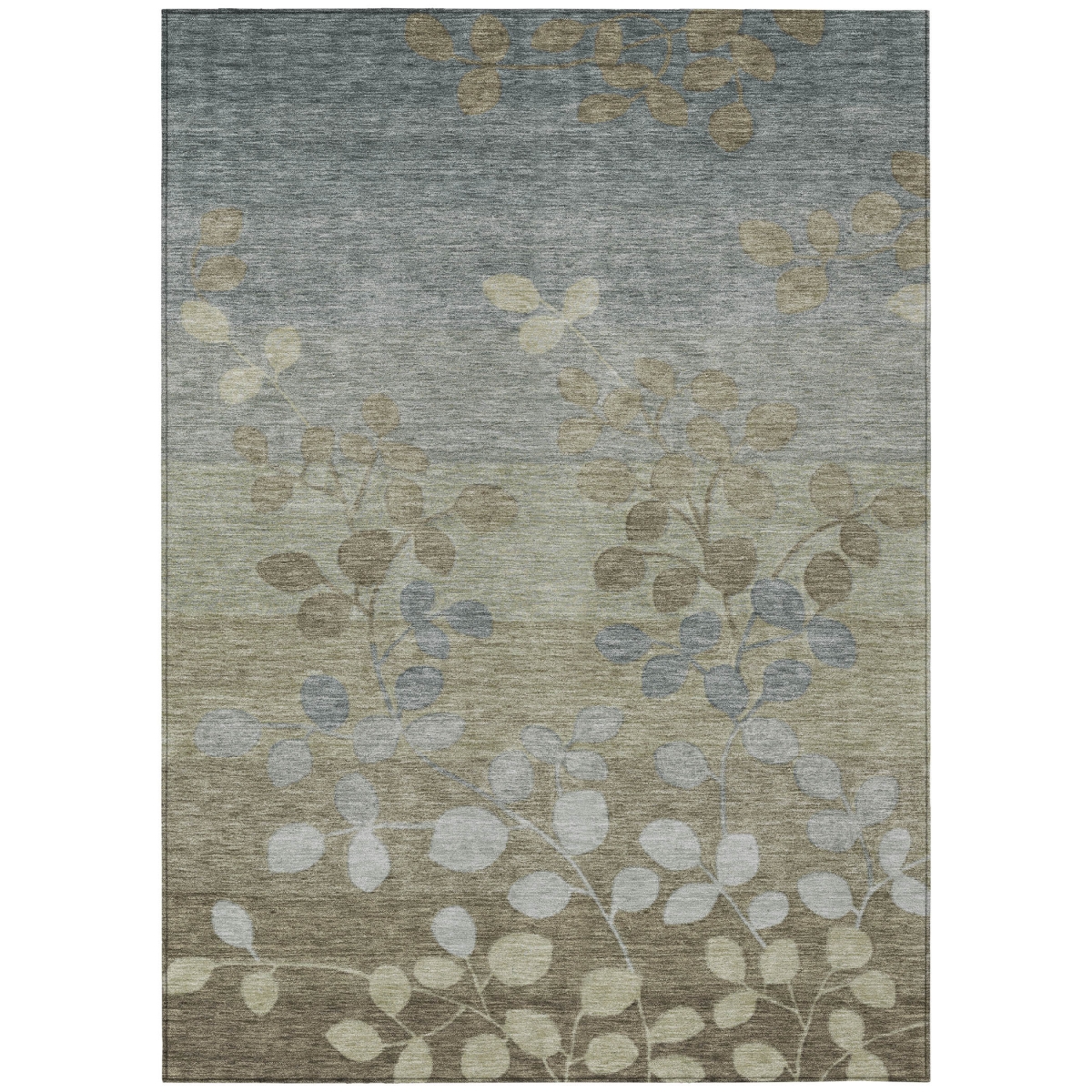 625181 3 x 5 ft. Khaki & Gray Floral Washable Transitional Indoor & Outdoor Rectangle Area Rug