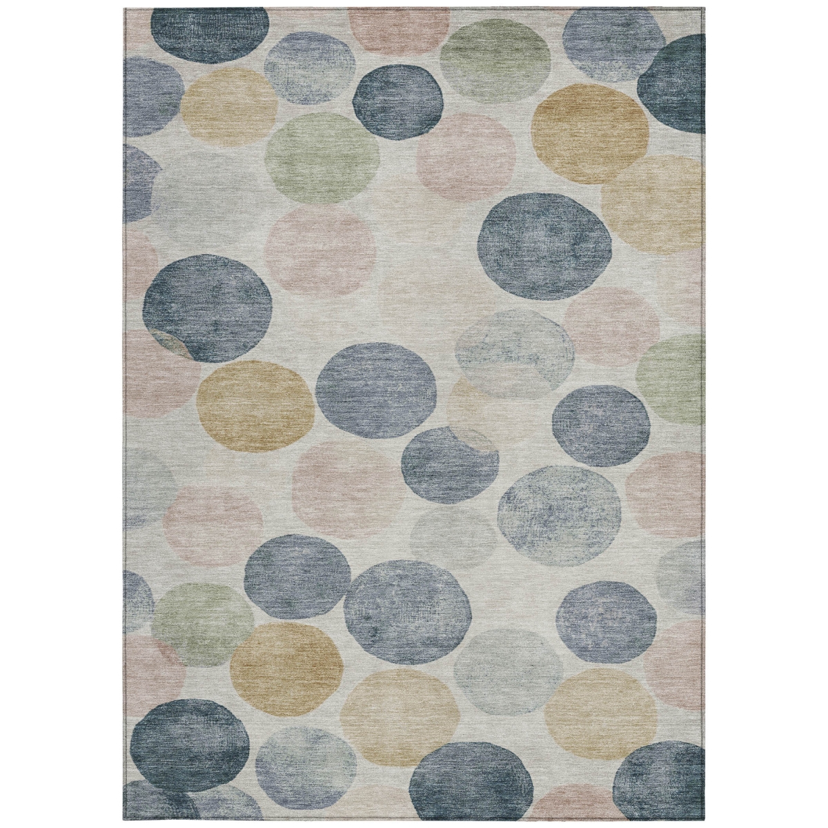625076 8 x 10 ft. Beige Navy Blue & Gold Geometric Washable Transitional Indoor & Outdoor Rectangle Area Rug