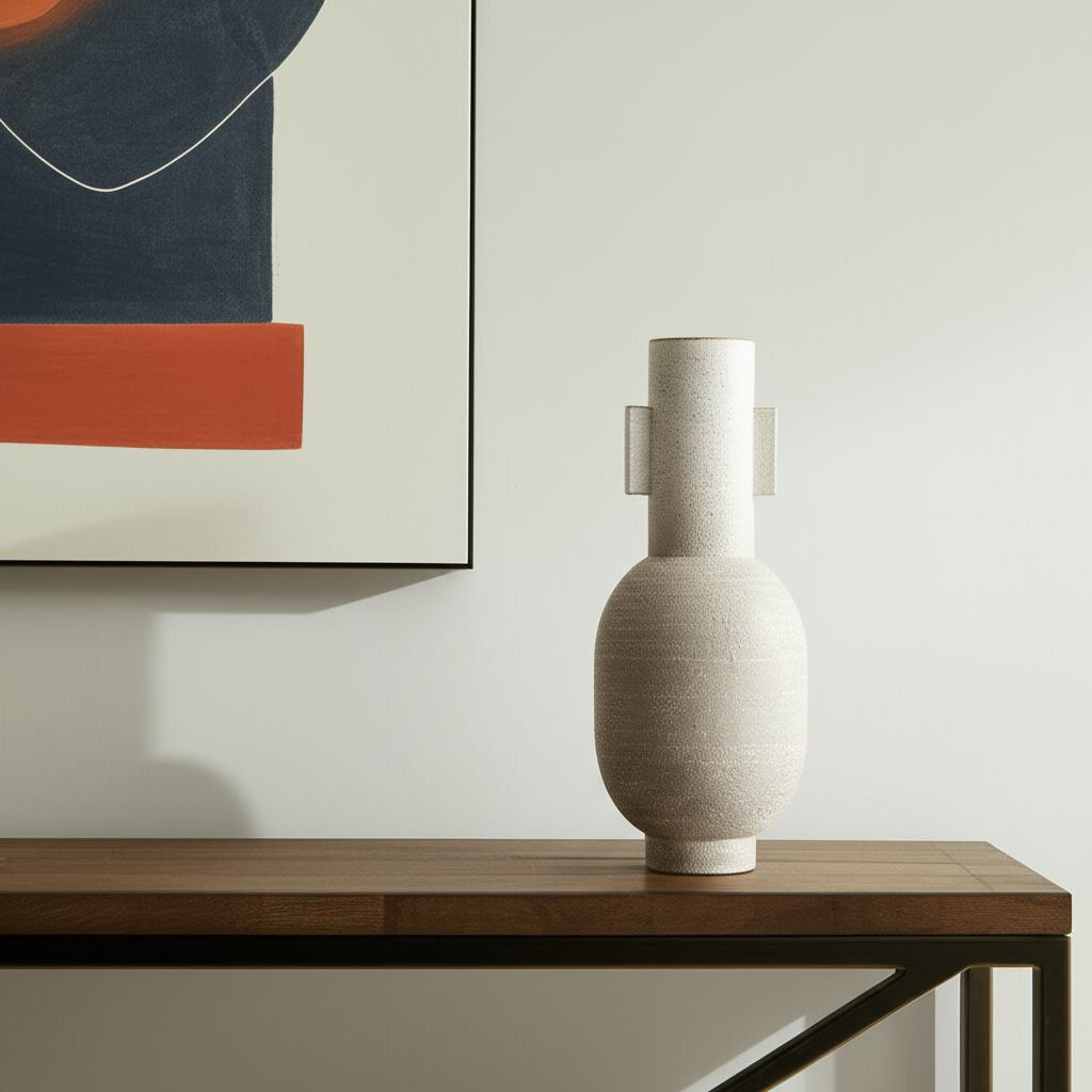 608332 16 in. Off White & Gold Metal Table Vase