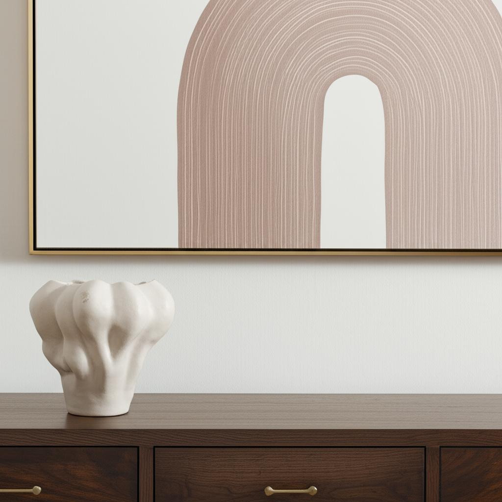 608337 12 in. Cream Abstract Sculptural Ceramic Table Vase