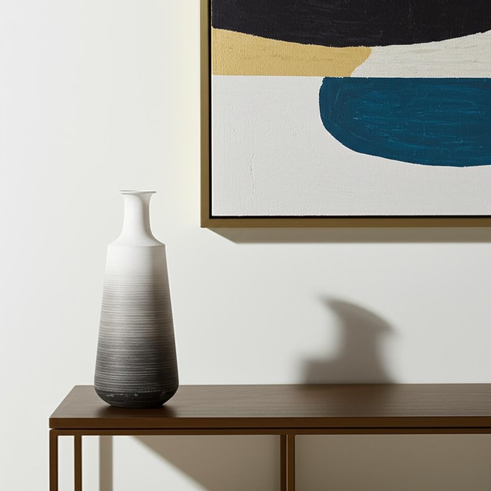 608333 20 in. Gray & White Ombre Metal Table Vase