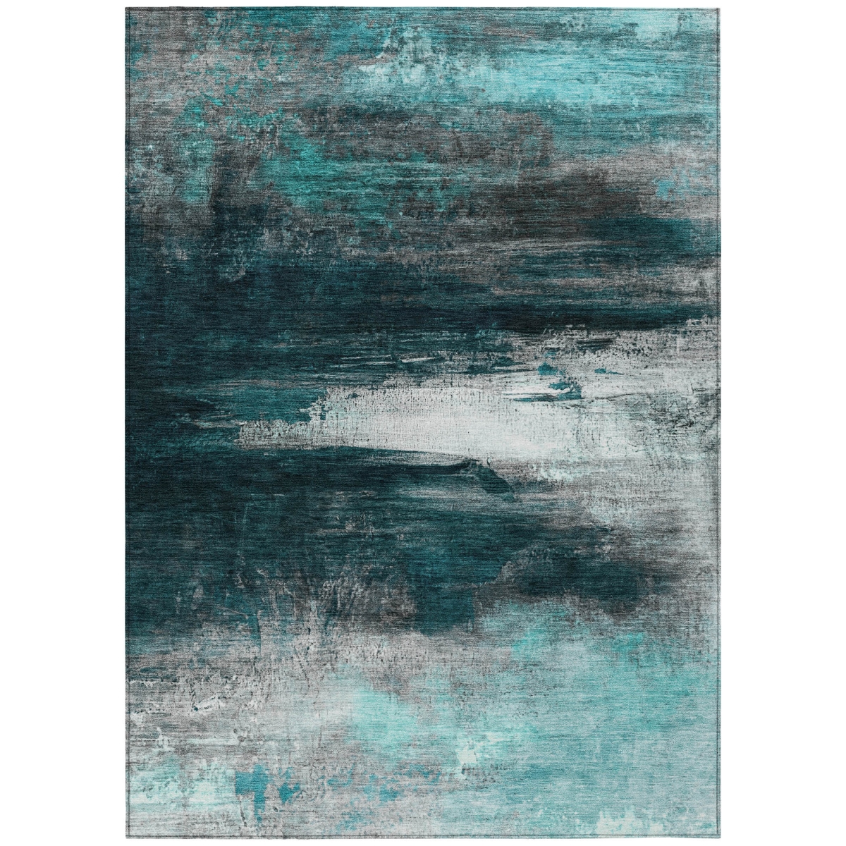 629231 9 x 12 ft. Teal Blue Aqua & Charcoal Abstract Washable Transitional Indoor & Outdoor Rectangle Area Rug