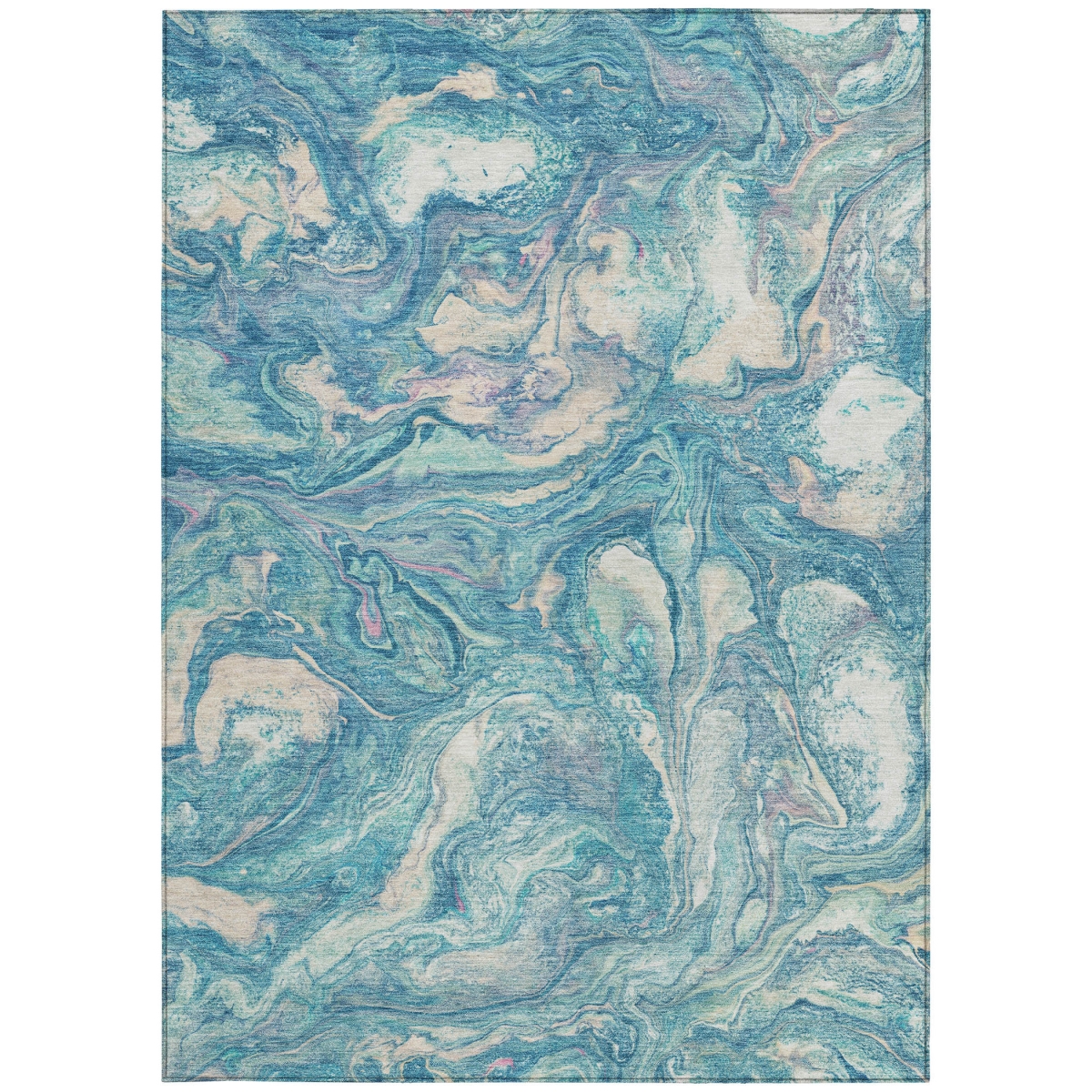629255 9 x 12 ft. Teal, Blue & Ivory Abstract Washable Transitional Indoor & Outdoor Rectangle Area Rug