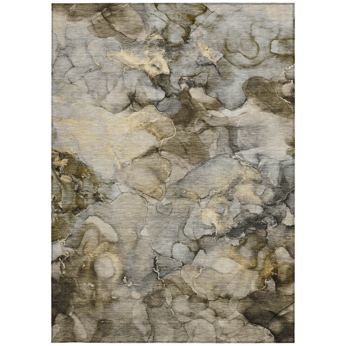 629278 8 x 10 ft. Pewter & Gold Abstract Washable Transitional Indoor & Outdoor Rectangle Area Rug